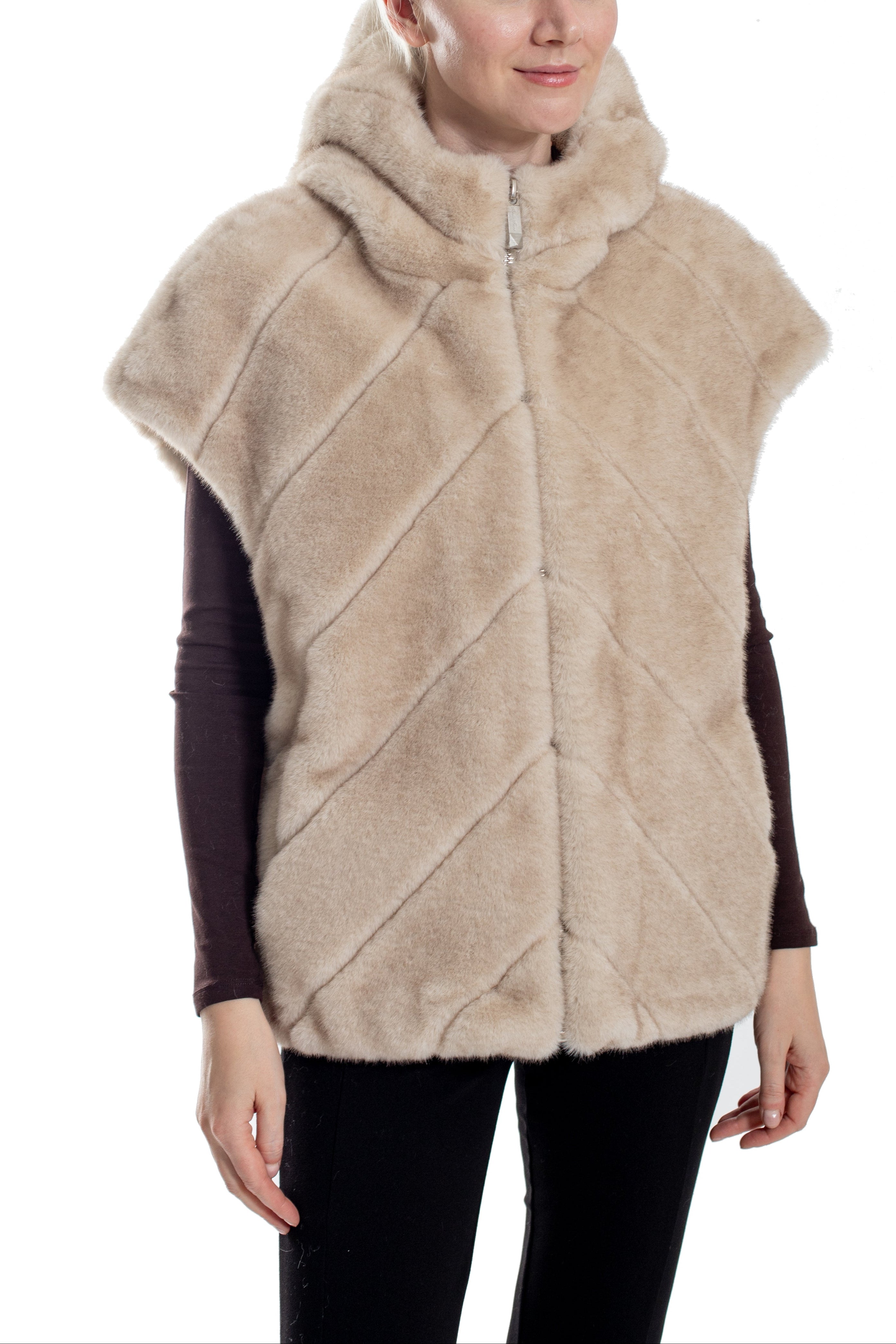 Clinton - Faux Mink Hooded Faux Fur Cape Vest