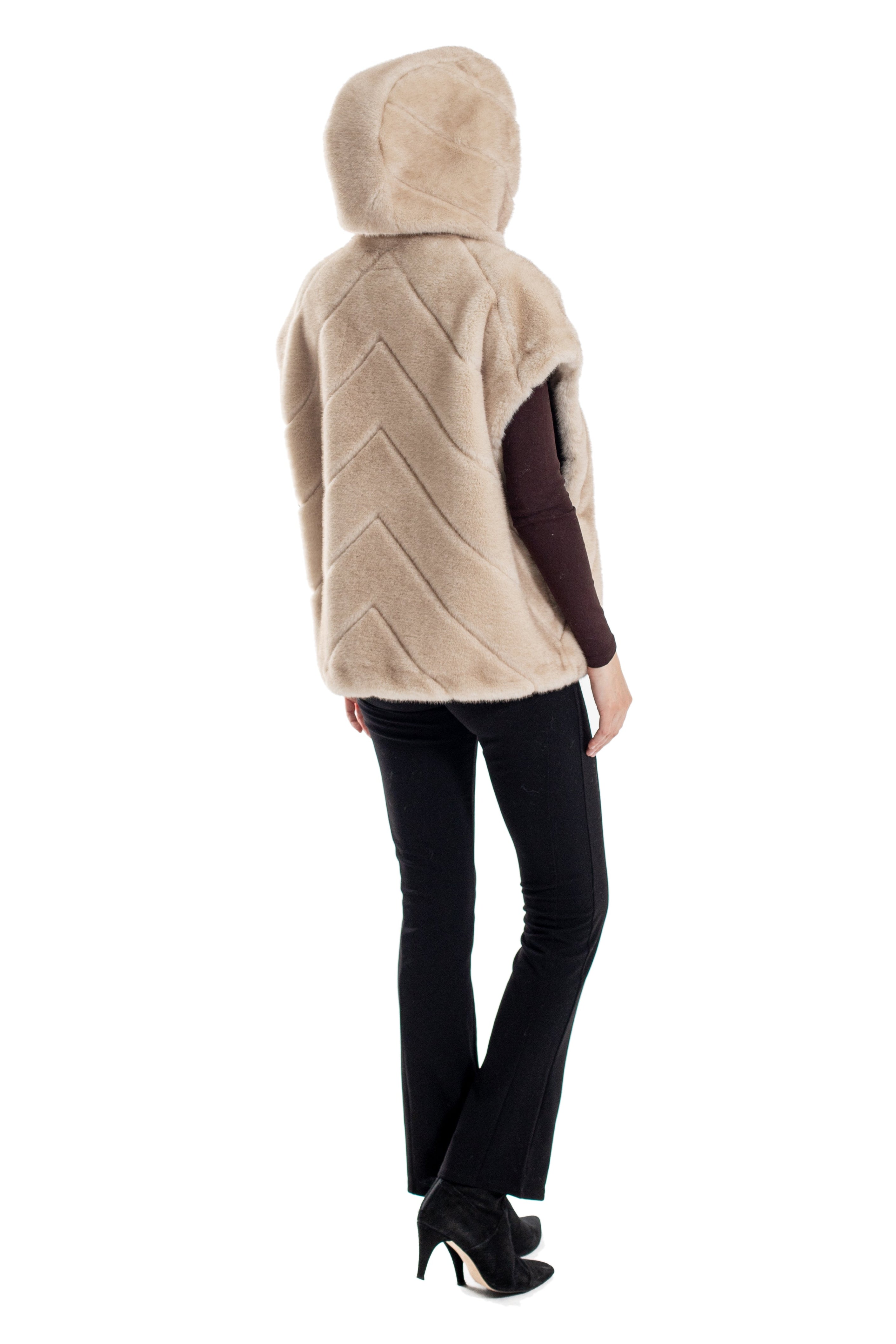 Clinton - Faux Mink Hooded Faux Fur Cape Vest