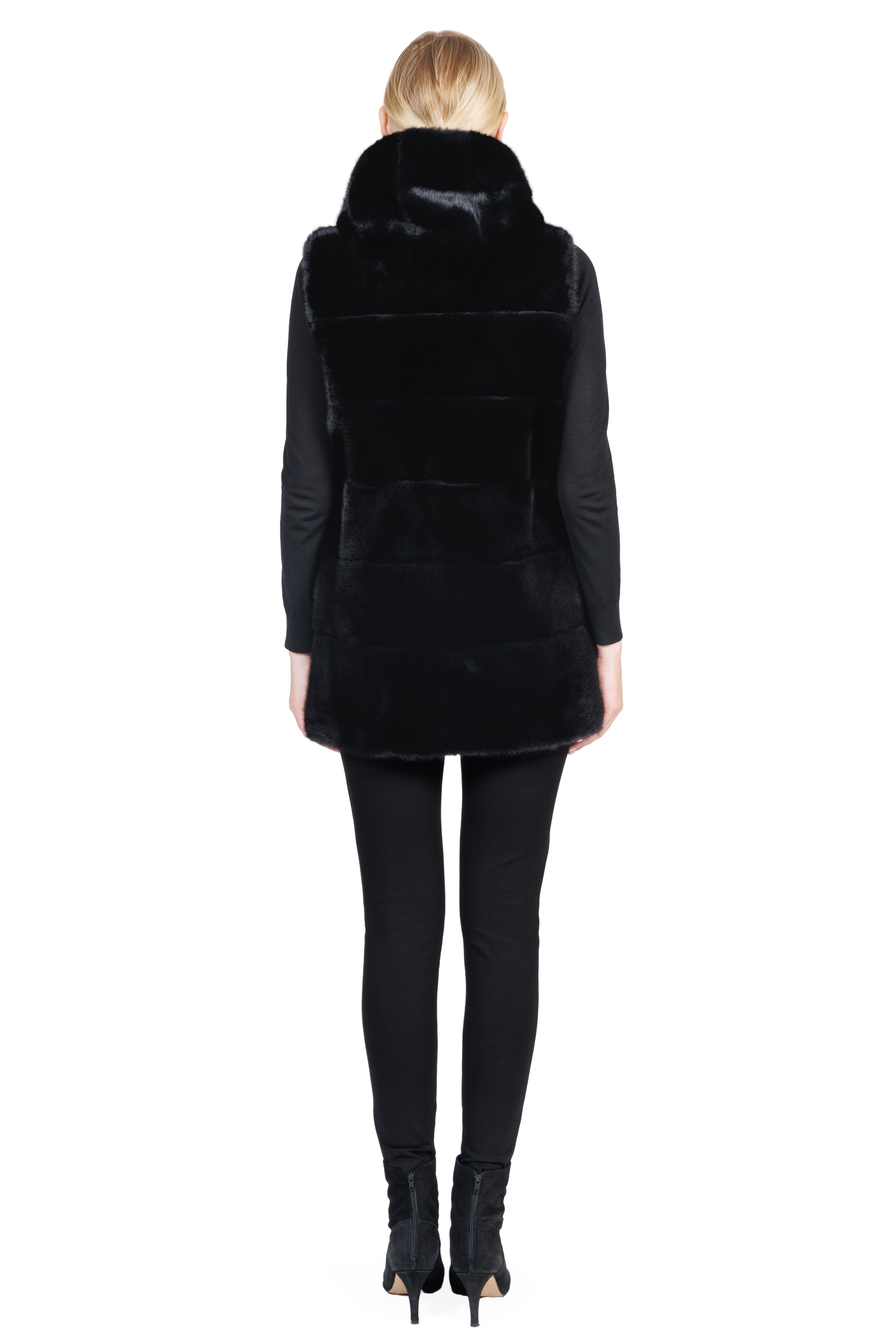 Salem - Faux Mink Hooded Drawstring Faux Fur Vest