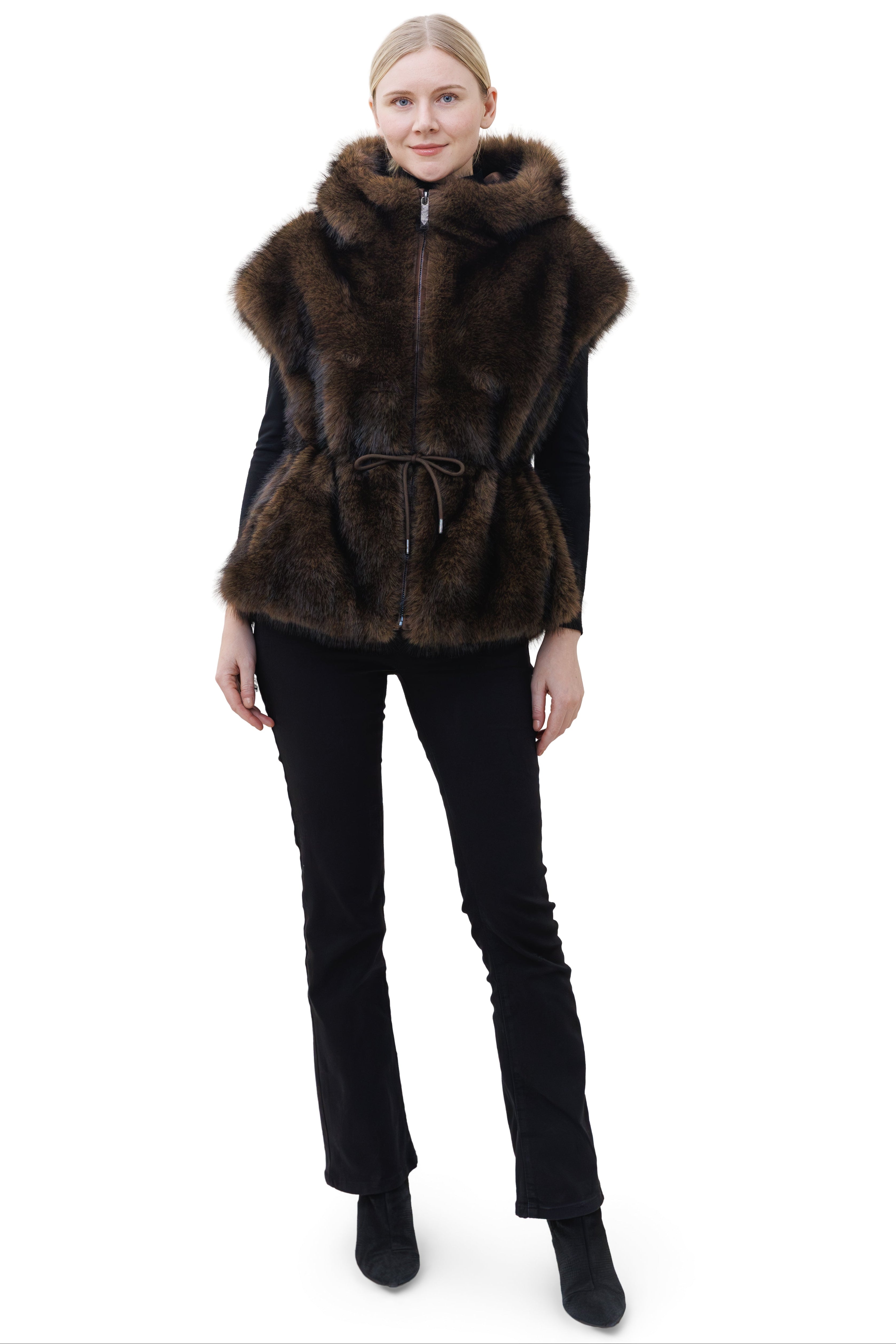Hydra- Faux Fox Hooded Drawstring Vest
