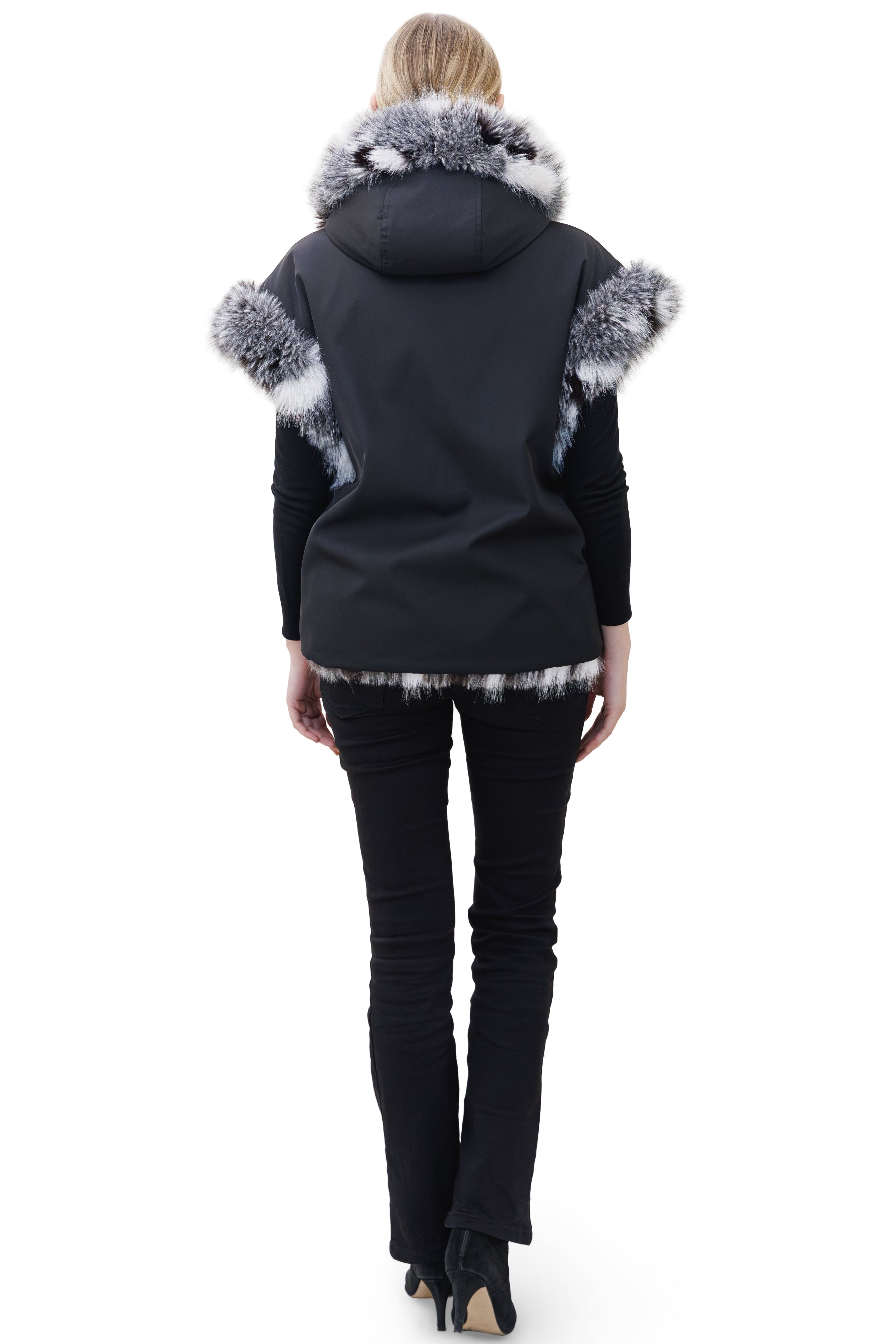 Killarney- Reversible Nylon & Faux Fox Hooded Drawstring Vest