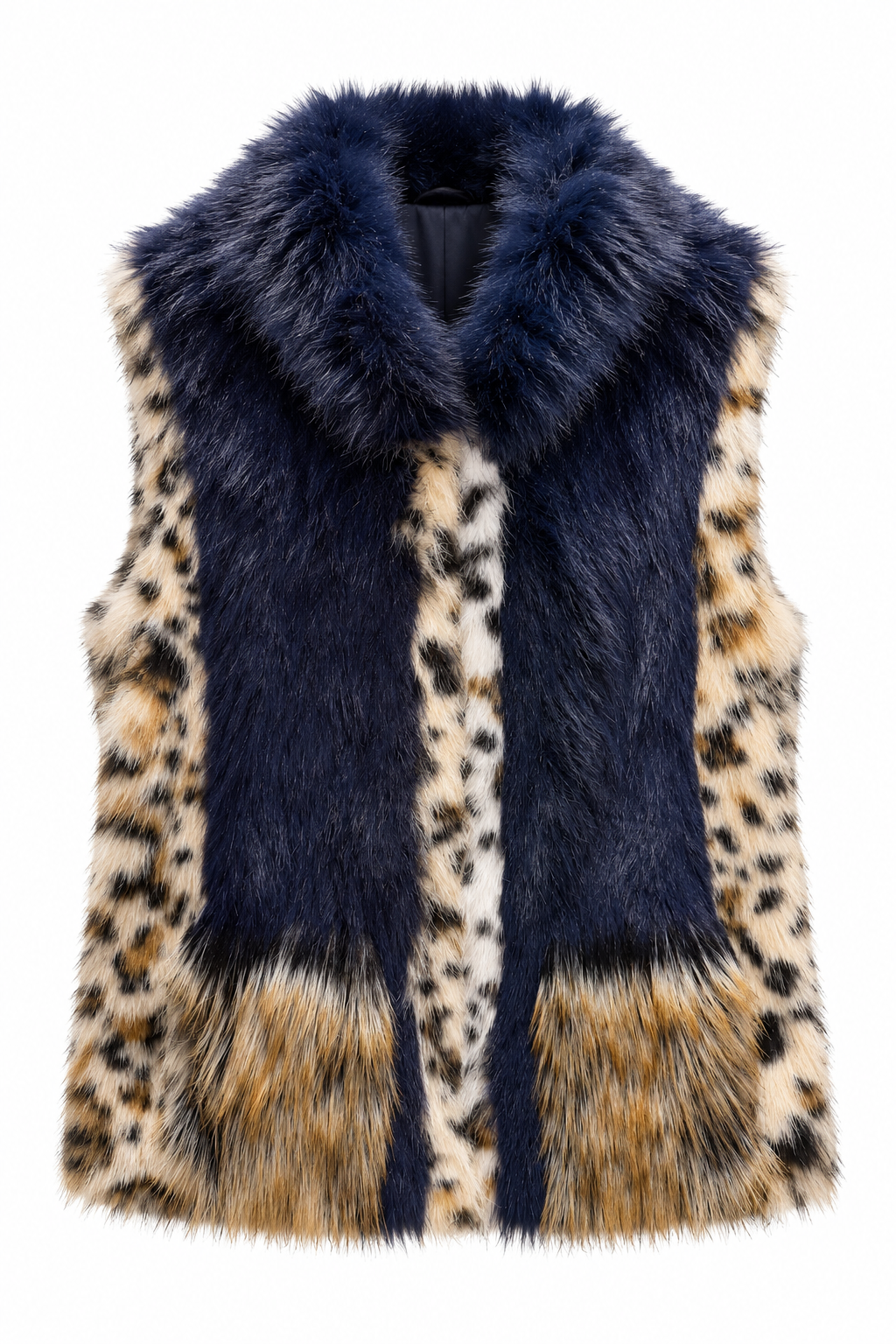 Alessia- Faux Mink Vest with Leopard Print & Faux Fox Fur Trim