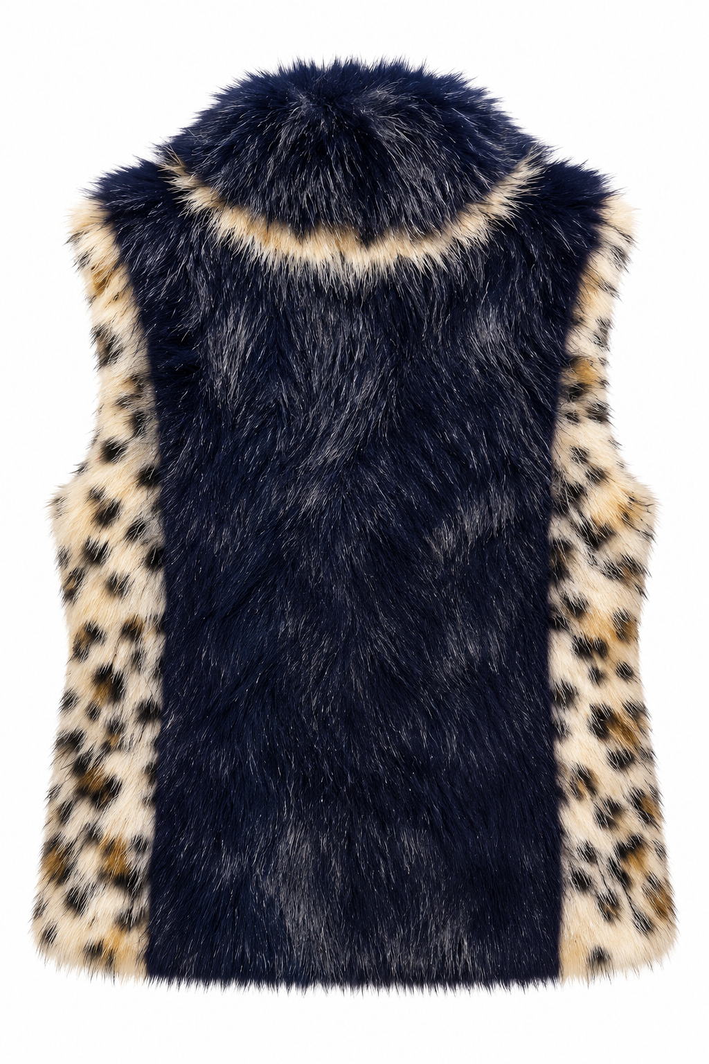 Alessia- Faux Mink Vest with Leopard Print & Faux Fox Fur Trim
