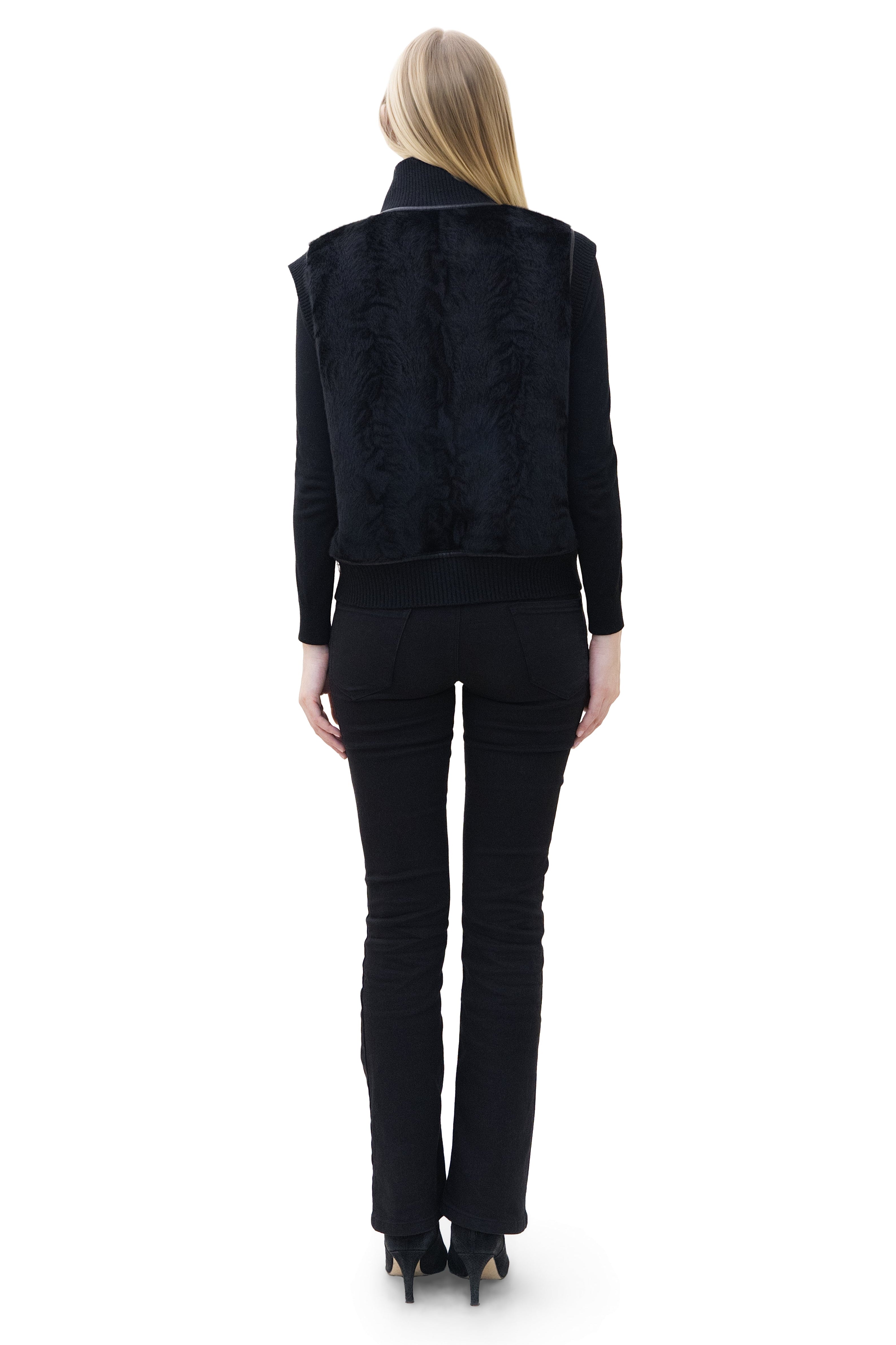 Locarno- Reversible Faux Lamb Shearling Vest with Knit Trim