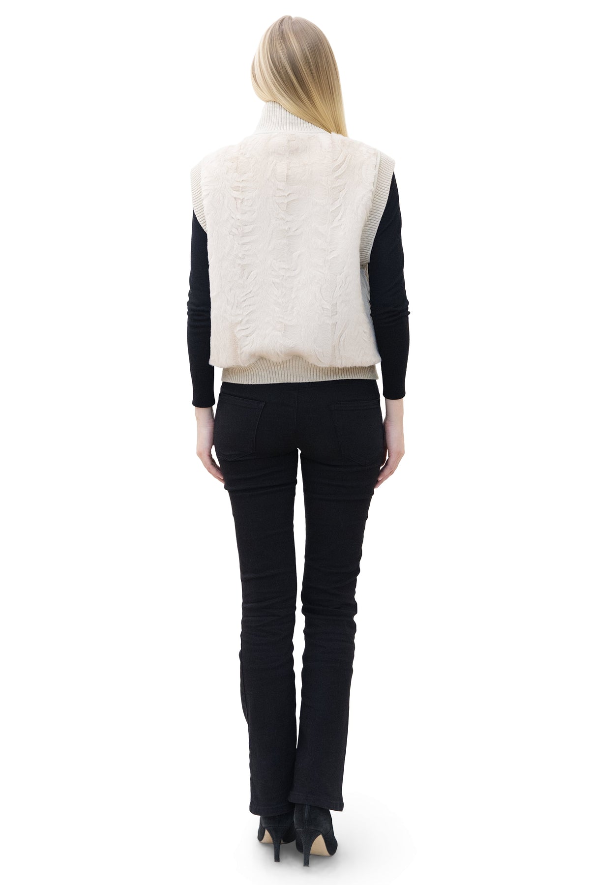 Locarno- Reversible Faux Lamb Shearling Vest with Knit Trim