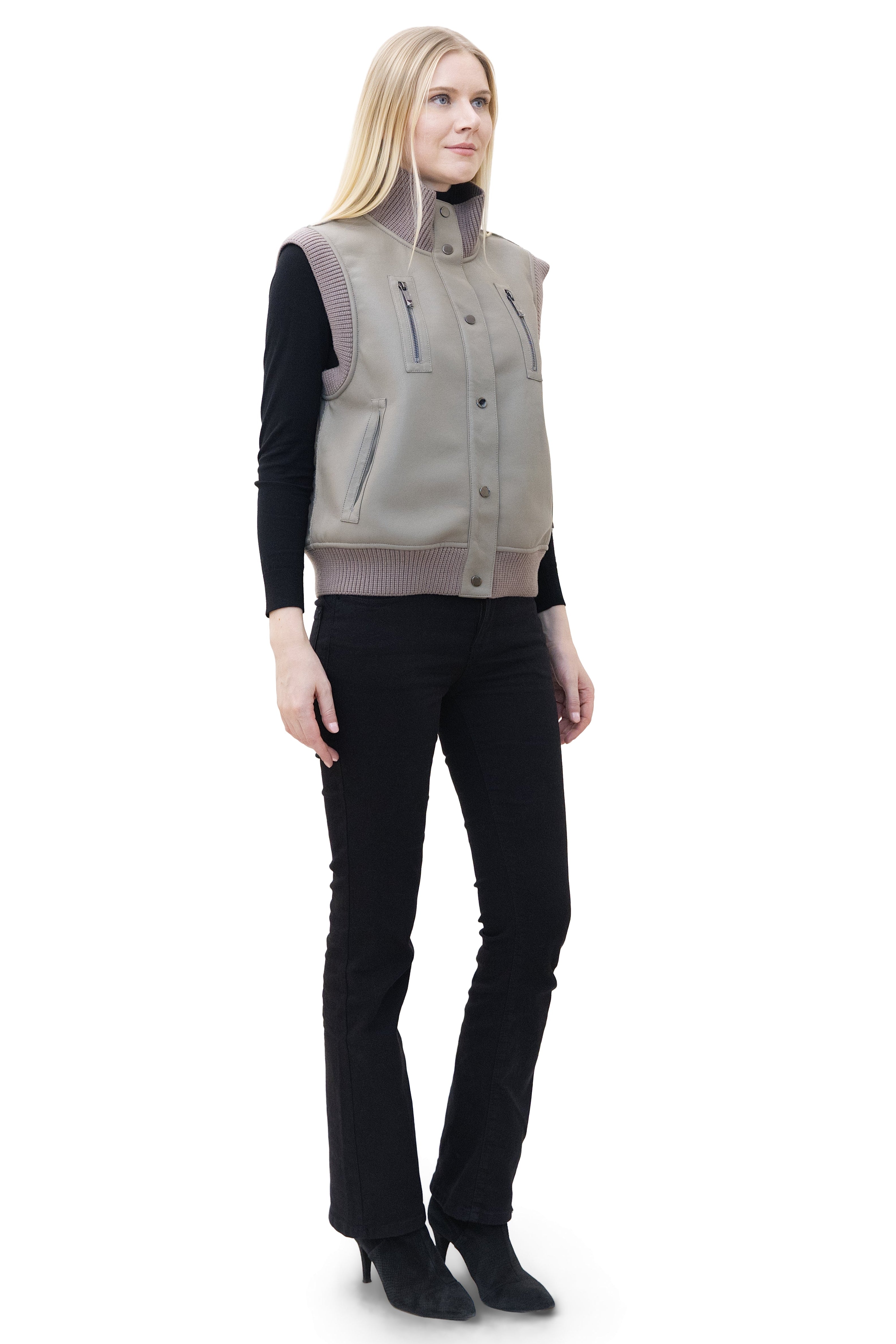 Locarno- Reversible Faux Lamb Shearling Vest with Knit Trim