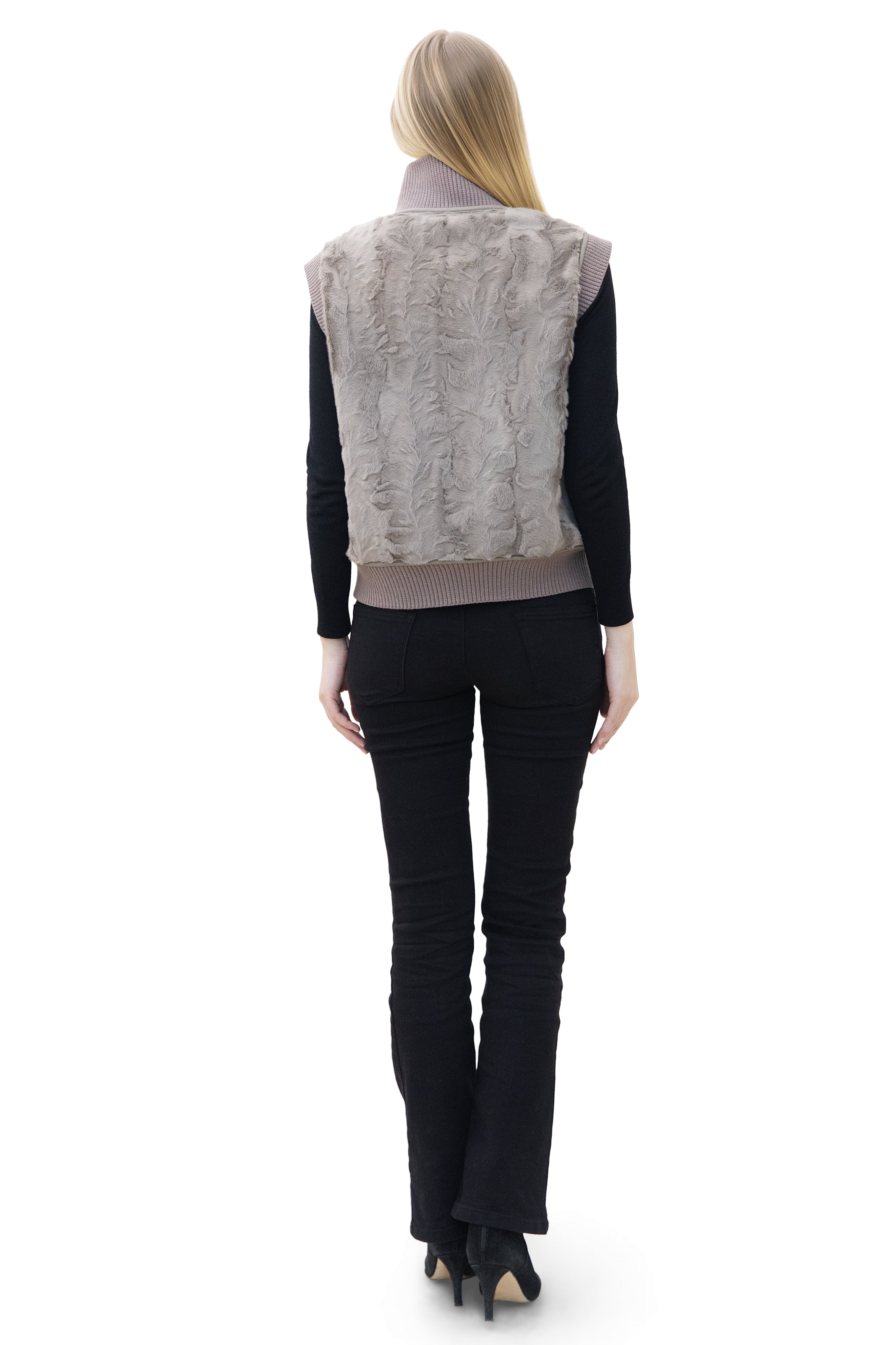 Locarno- Reversible Faux Lamb Shearling Vest with Knit Trim