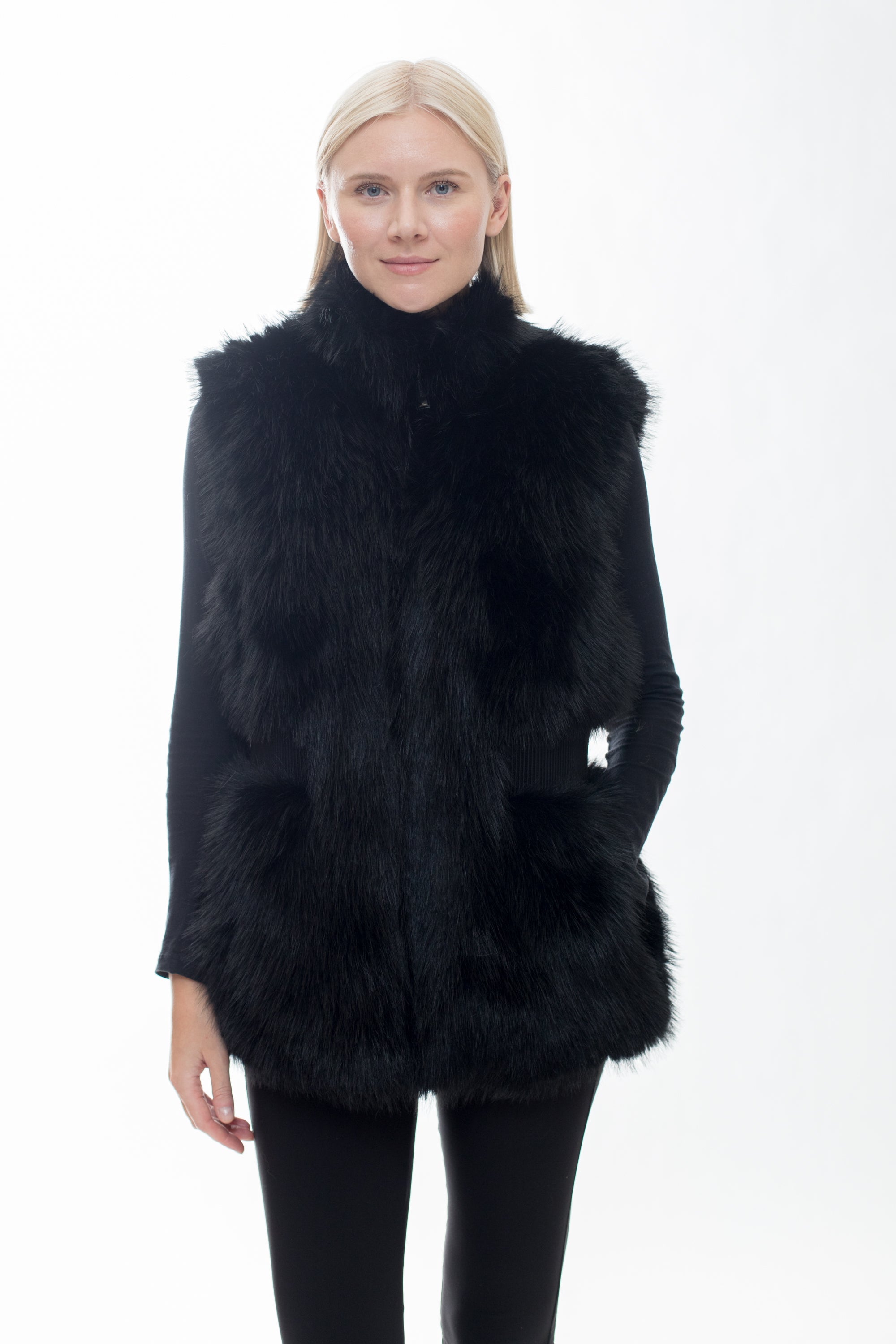 CALI - Faux Fur Vest with Ribbed Waist Detail