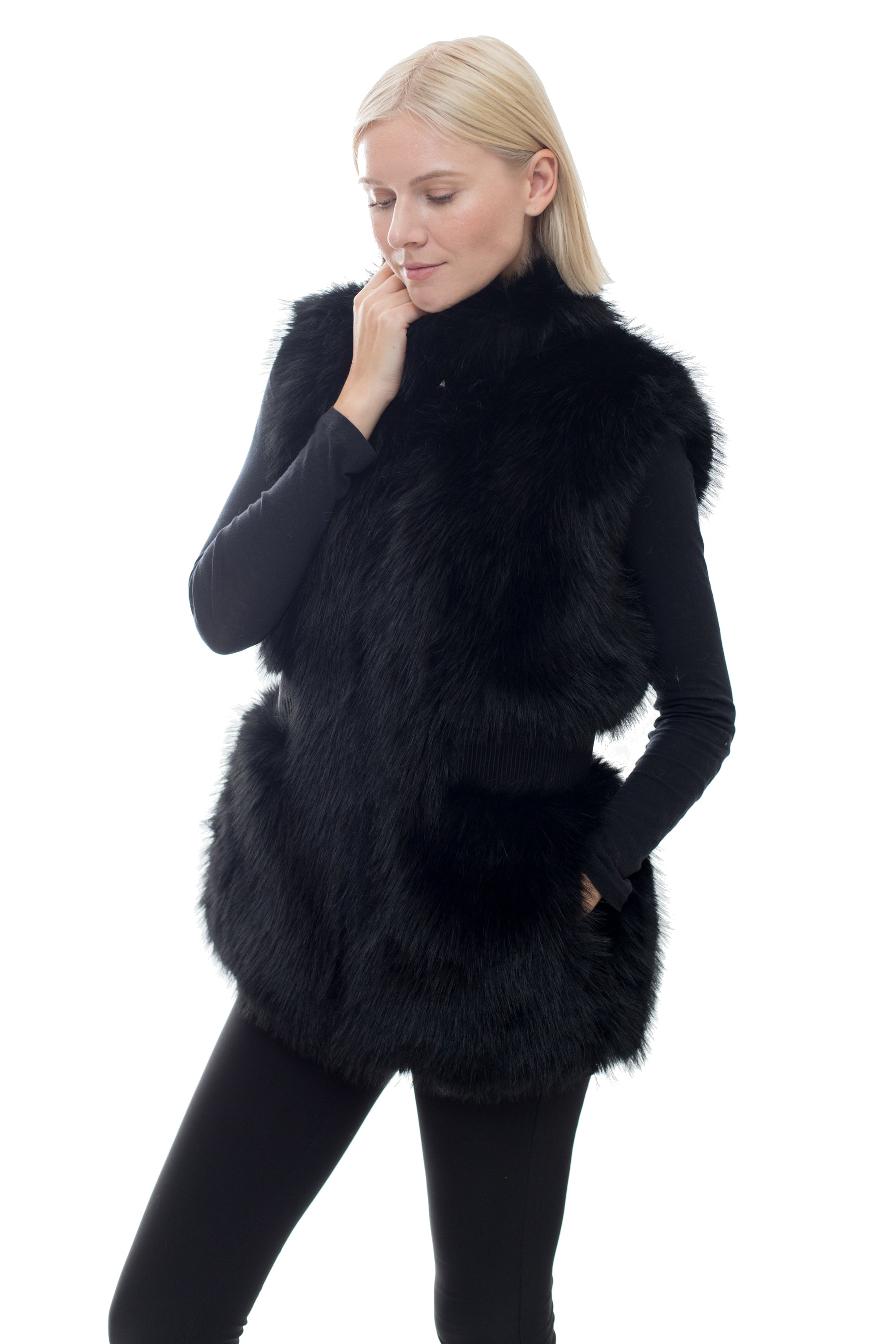 CALI - Faux Fur Vest with Ribbed Waist Detail