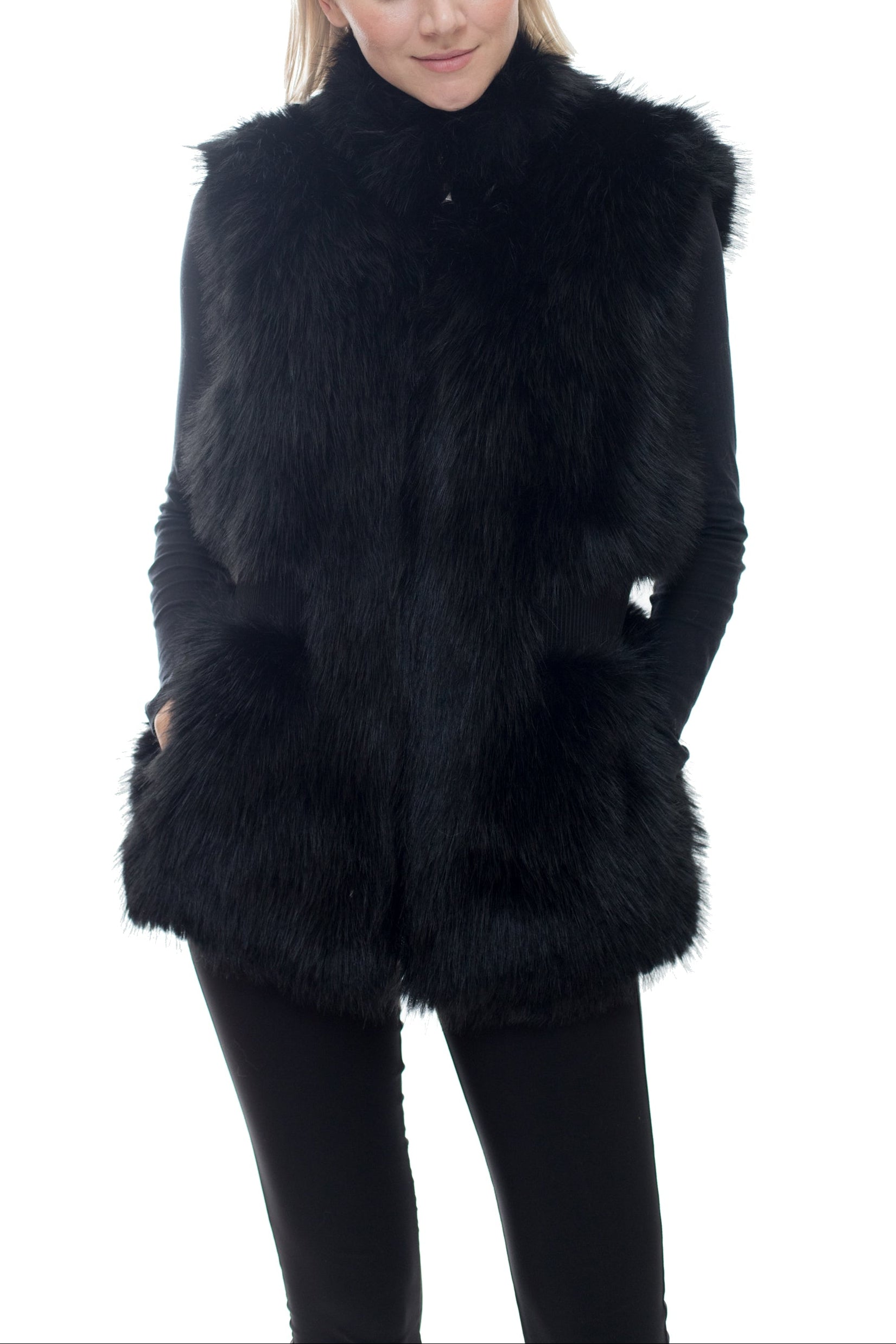 CALI - Faux Fur Vest with Ribbed Waist Detail