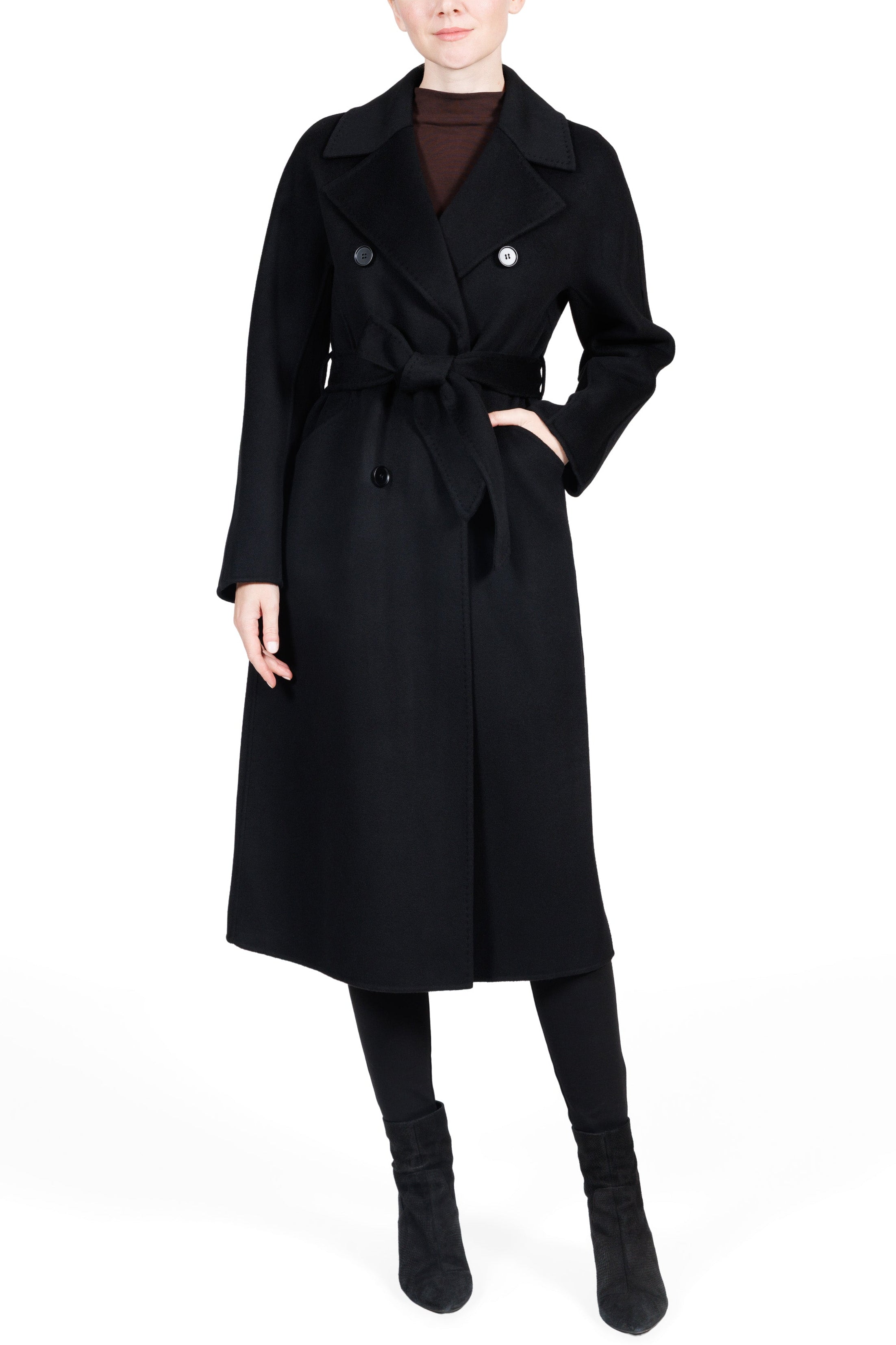 Narvik - 100% double-faced cashmere double-breasted long coat with optional belt and back slit