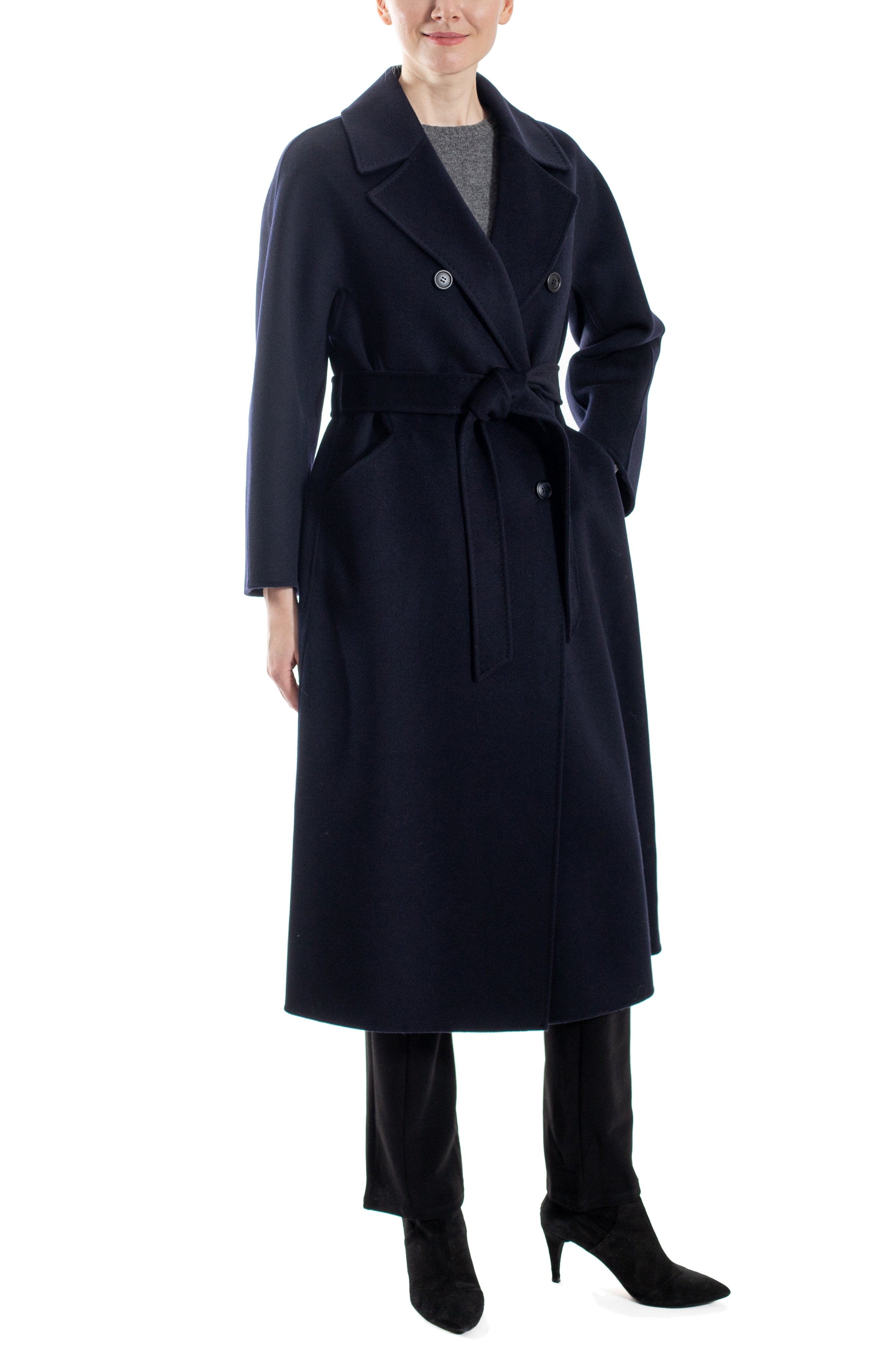 Narvik - 100% double-faced cashmere double-breasted long coat with optional belt and back slit
