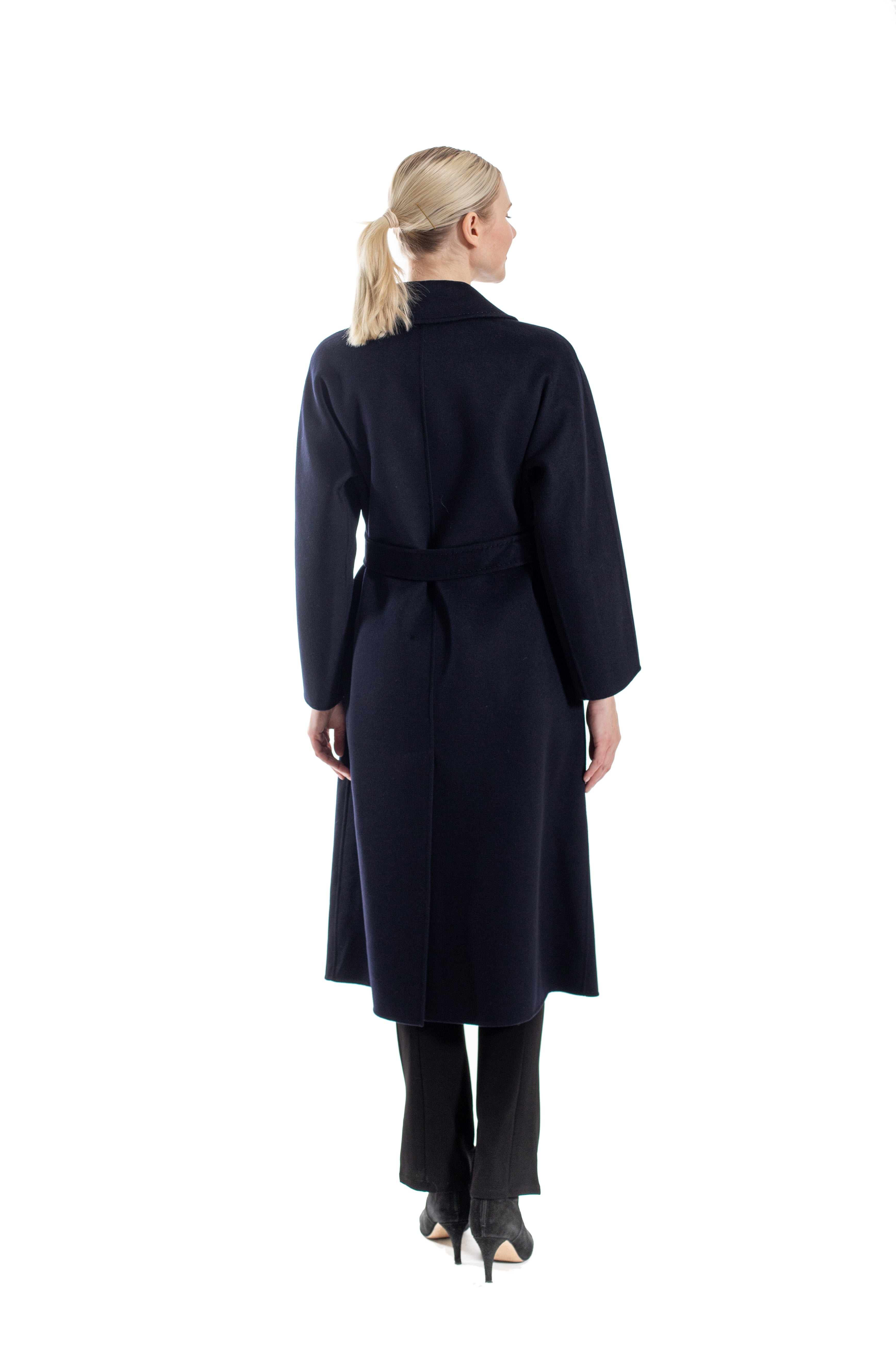 Narvik - 100% double-faced cashmere double-breasted long coat with optional belt and back slit