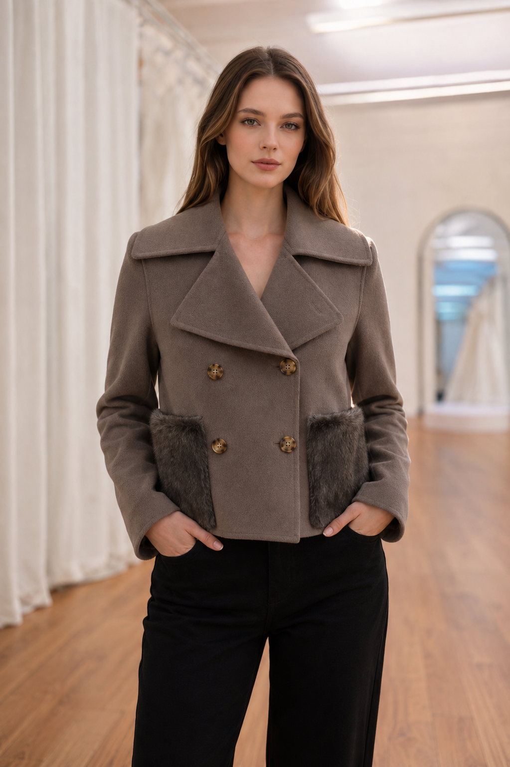 Cascais- Cashmere Jacket with Faux Mink Pockets