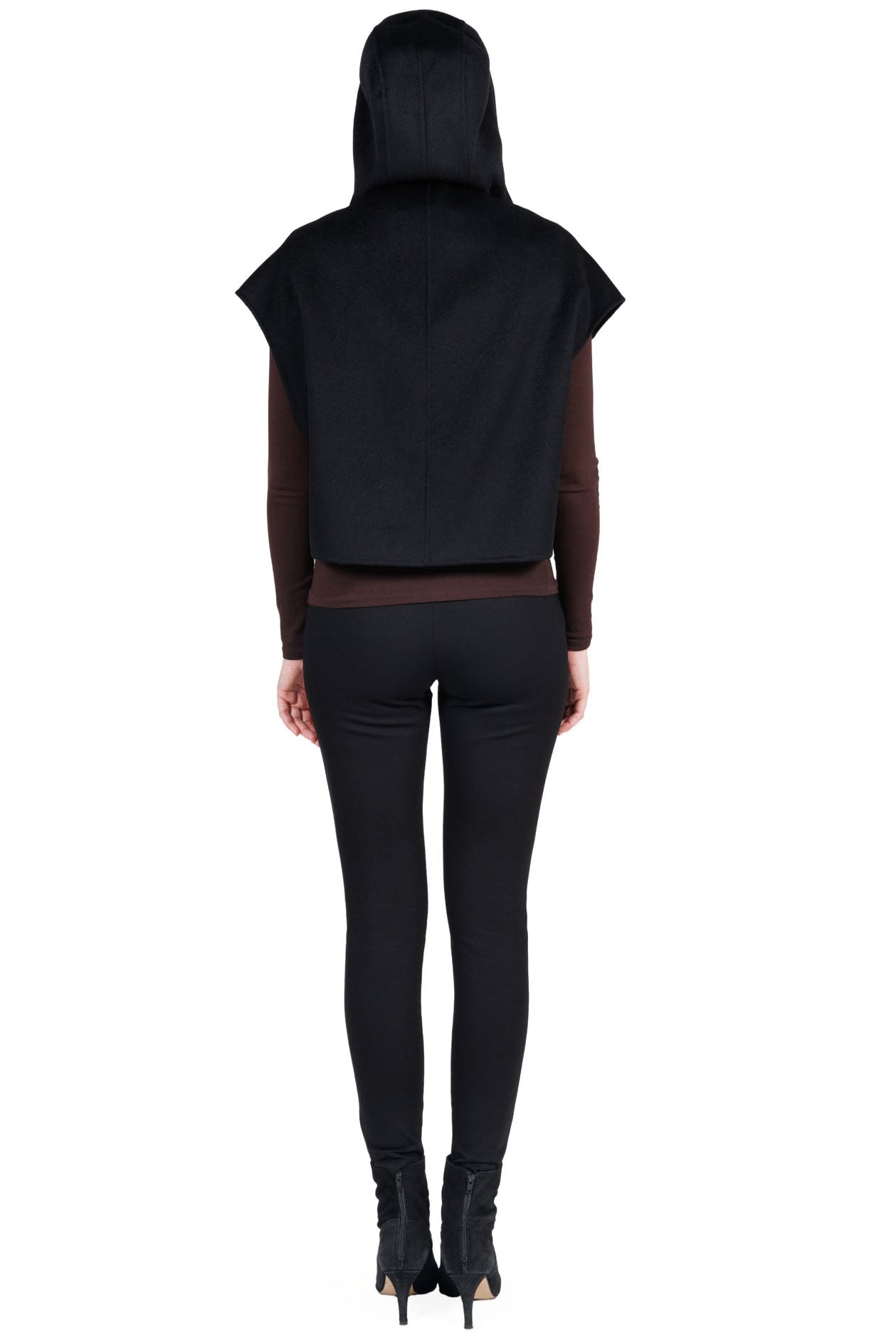 Courchevel- Wool & Cashmere Hooded Cropped Vest with Leather Trim
