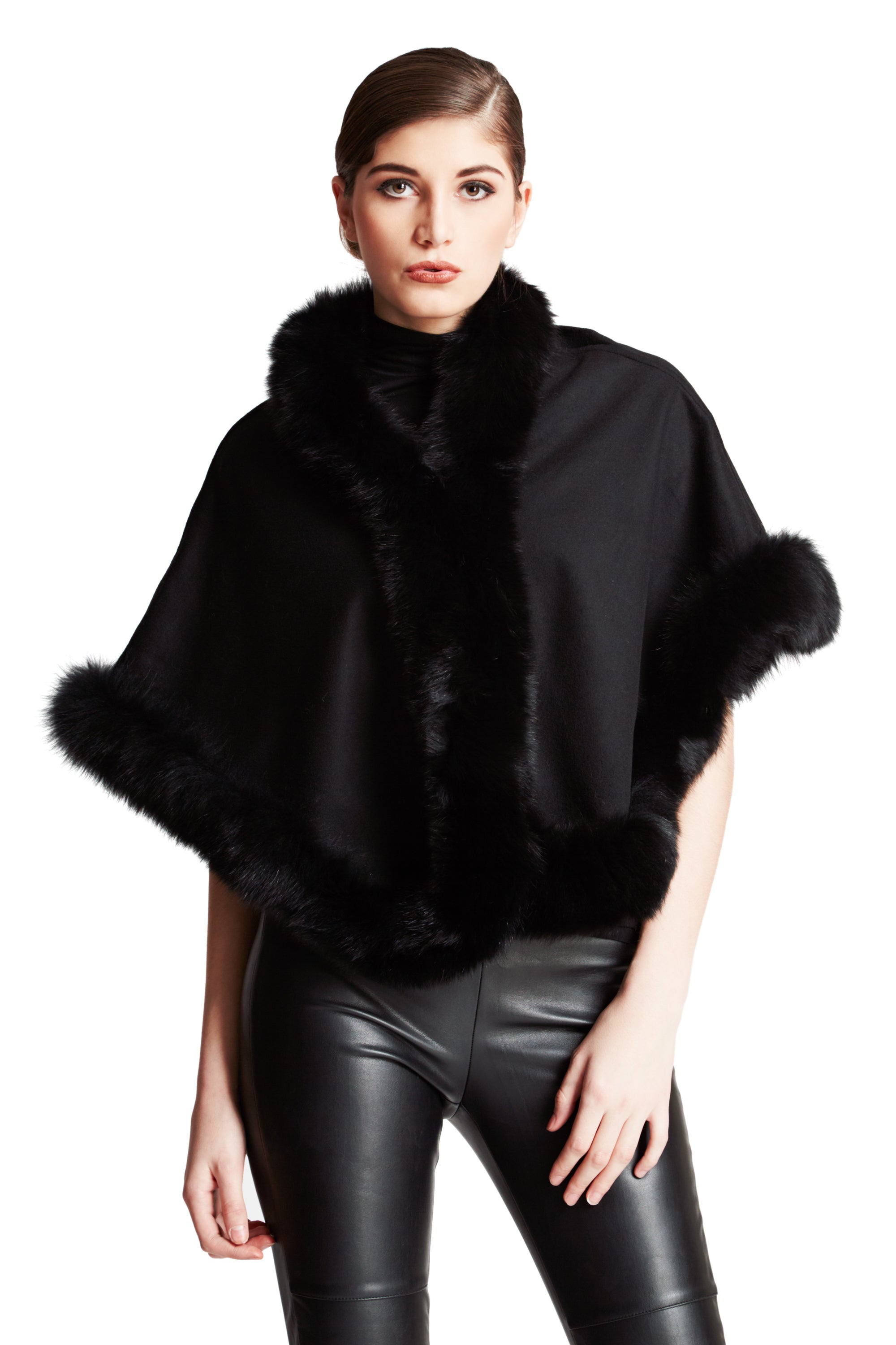 MISSOULA - Cashmere Short Cape with Fox Trim