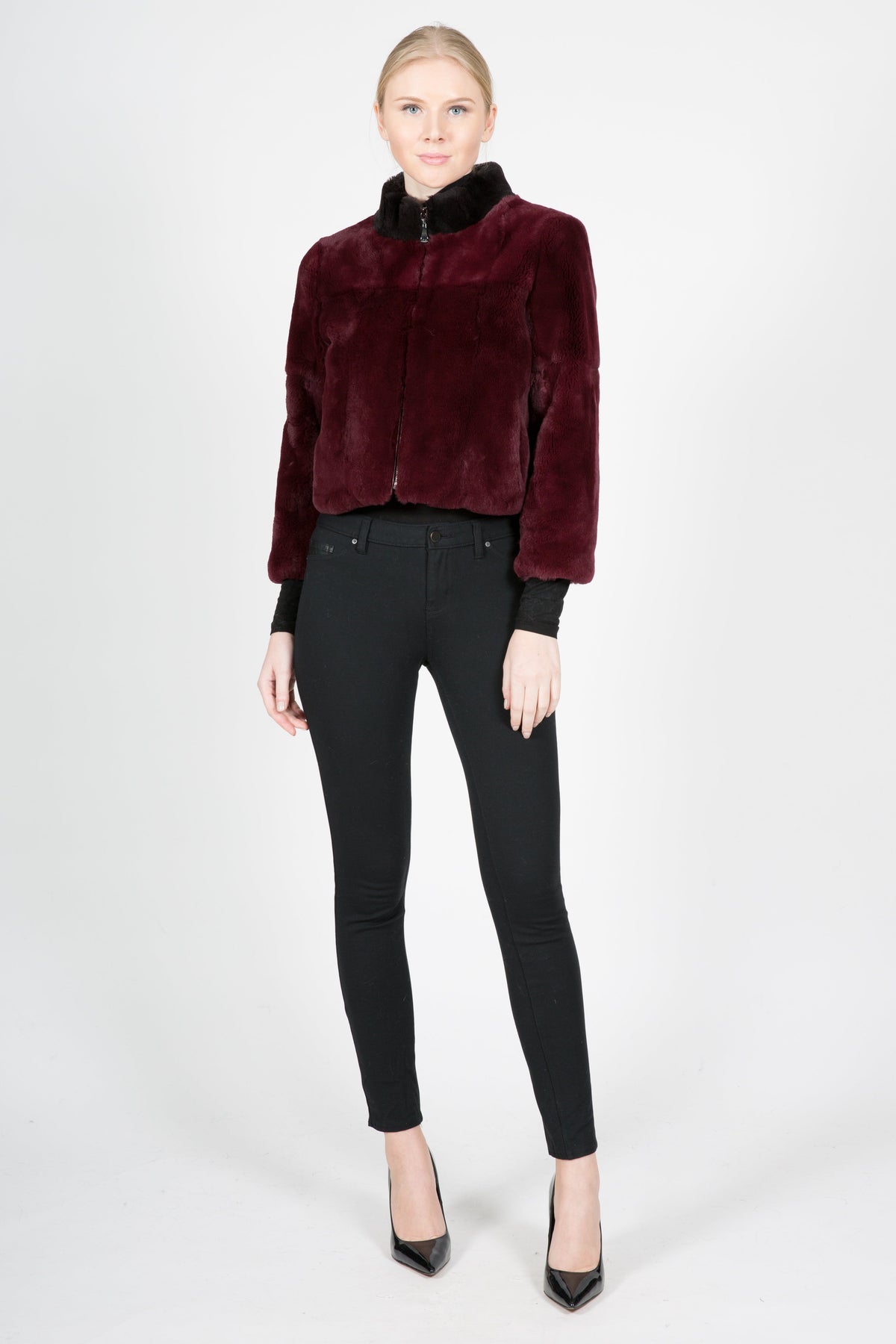 GRIMMA - Full Skin Rex Rabbit Zip Bolero with Stand Up Collar