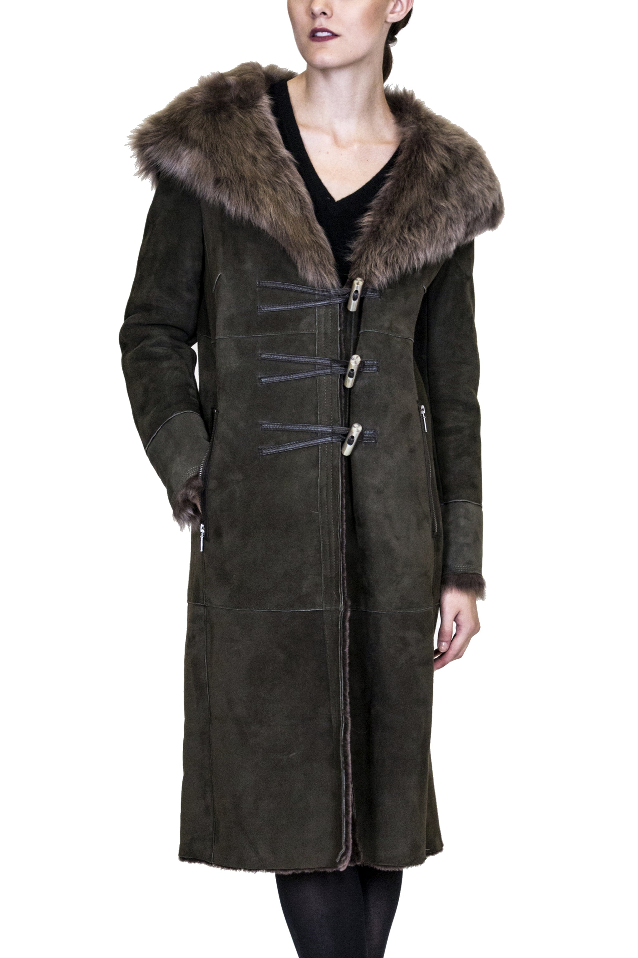 BURNABY Toscana Shearling Hooded Coat