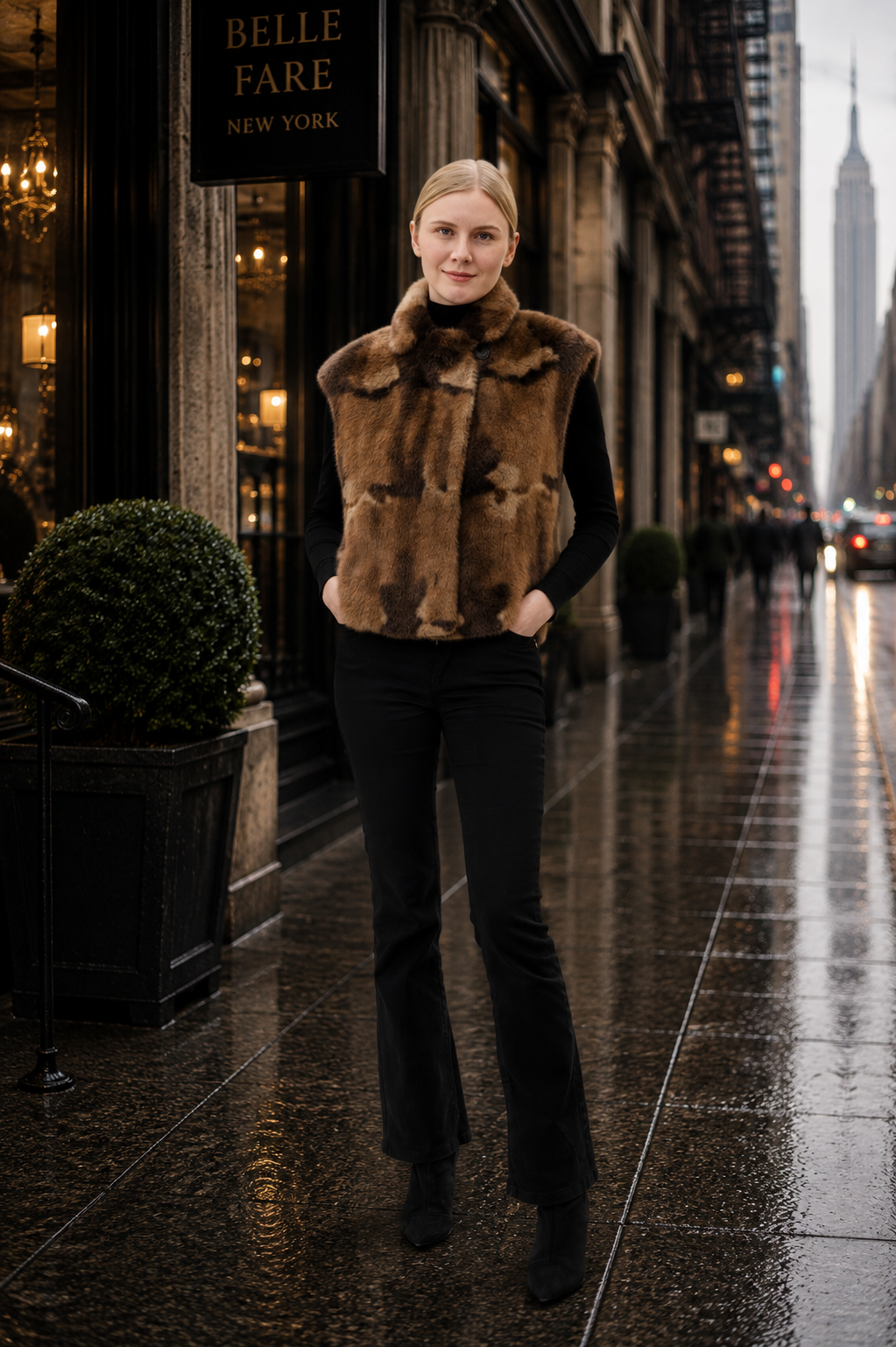 Basel- Short Faux Fur Camo Vest