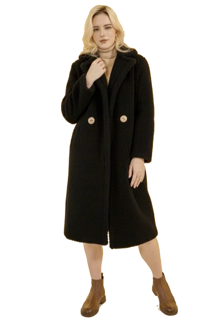 Cloudberry - Faux sherpa coat with notch collar