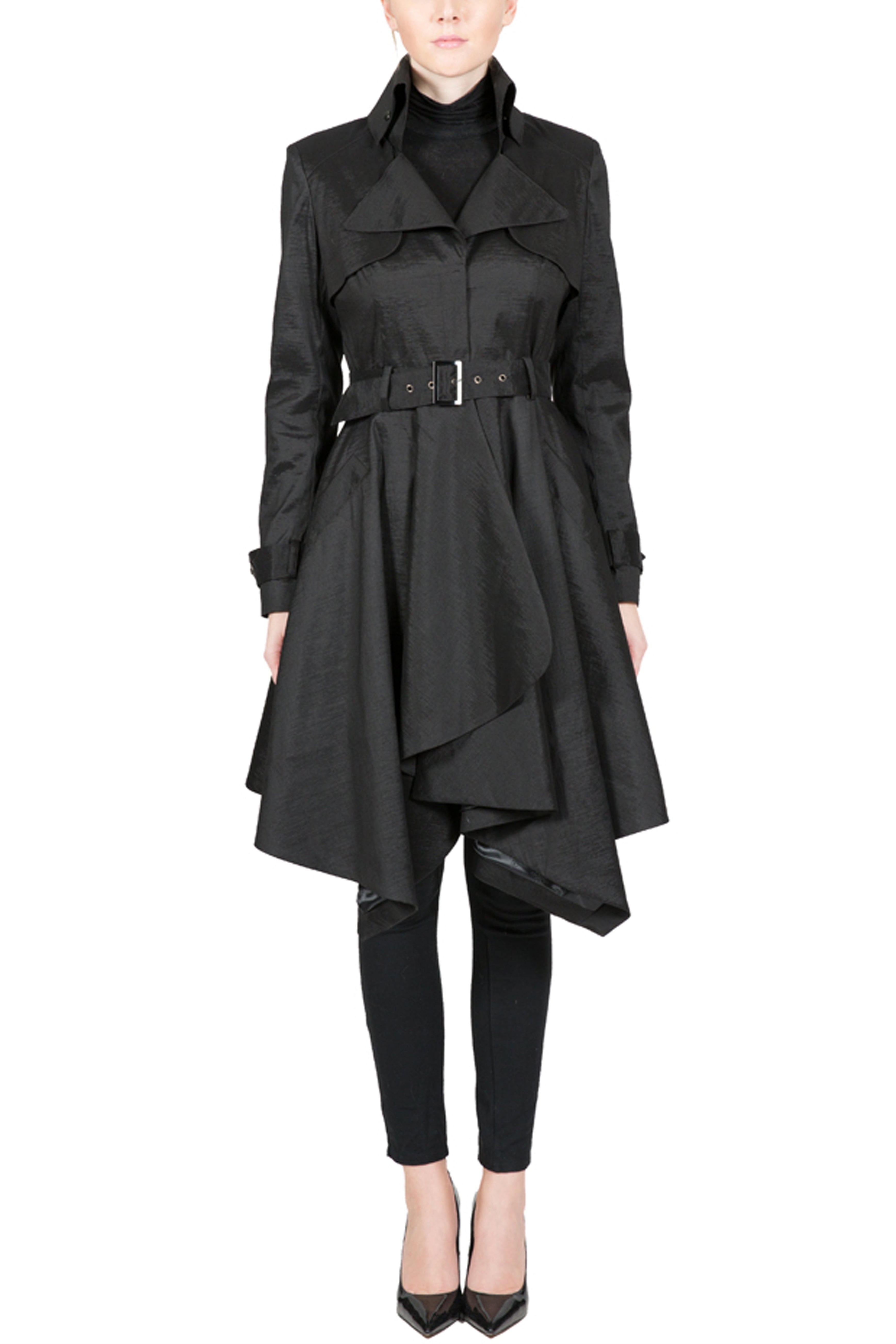 LUCKA - Microfabric Trench Coat with Handkerchief Hem