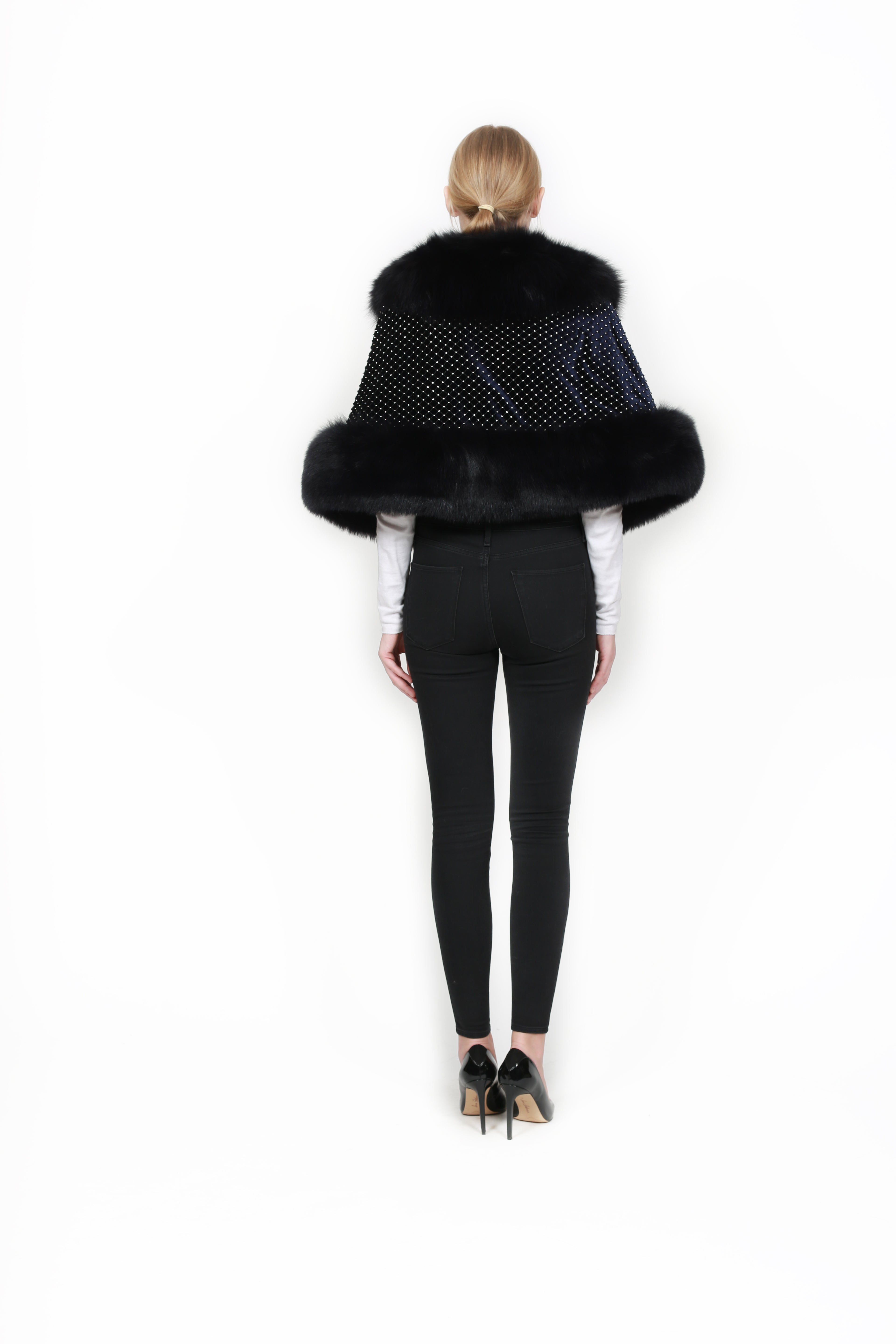 KAITLYN - Faux Fur Cape with Crystal Detail