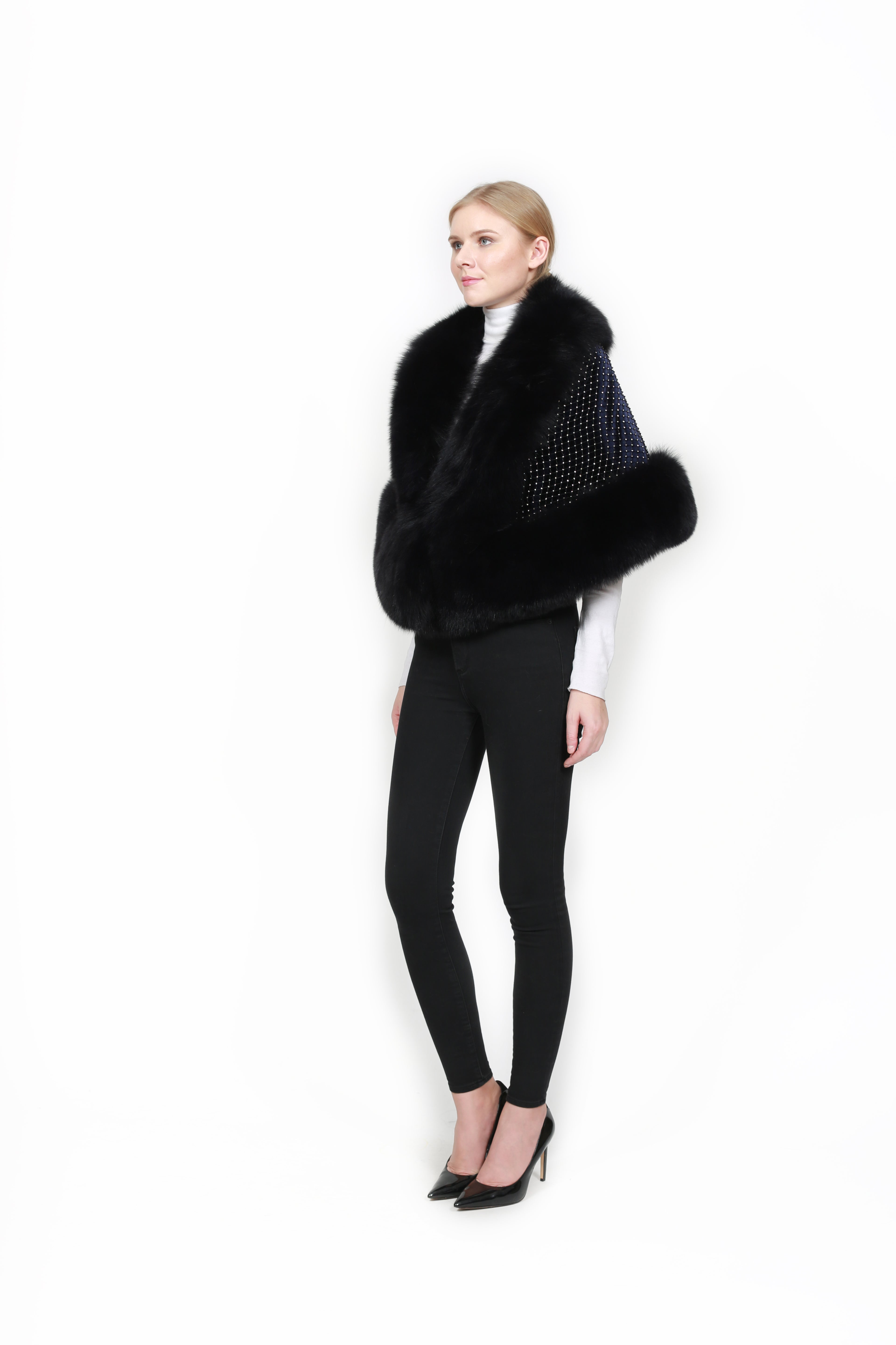 KAITLYN - Faux Fur Cape with Crystal Detail