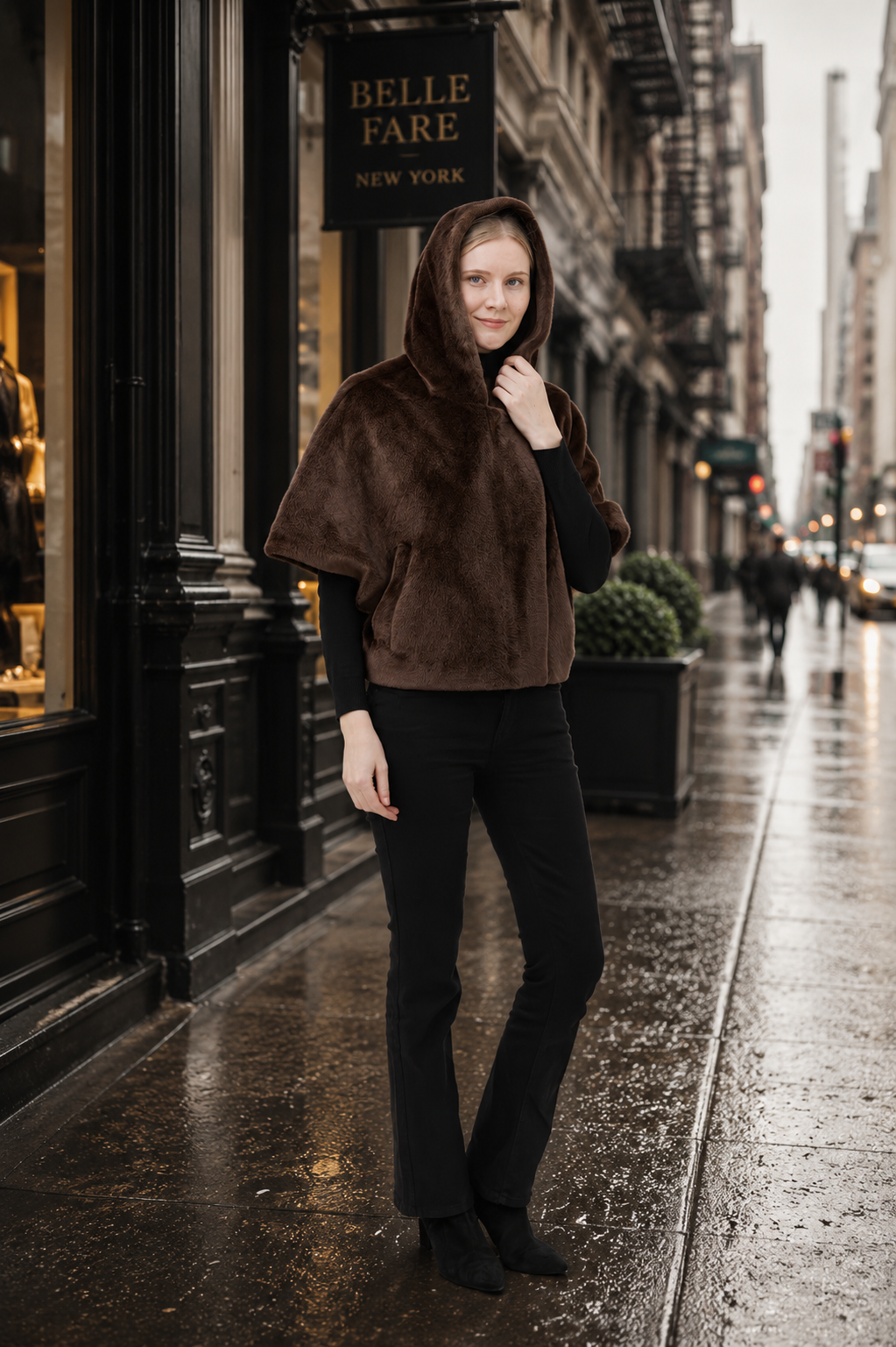 Seville- Hooded Faux Mink Cape