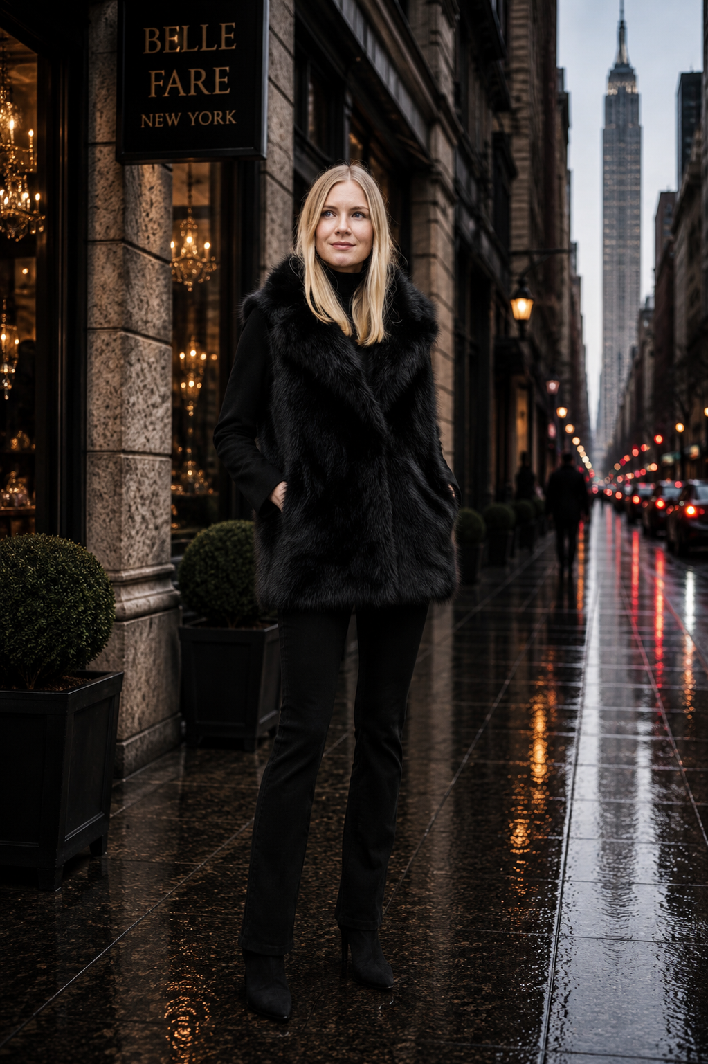 Megeve- Faux Fox Coat with Wool Sleeves