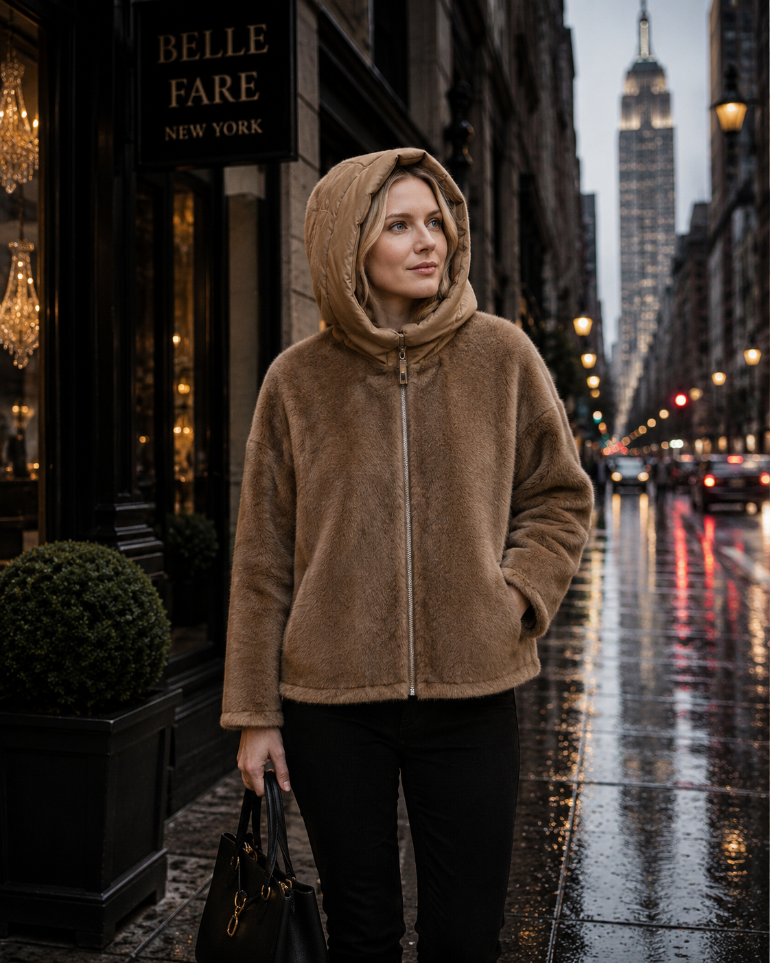 Andermatt- Reversible Faux Mink Bomber Jacket with Puffer Hood