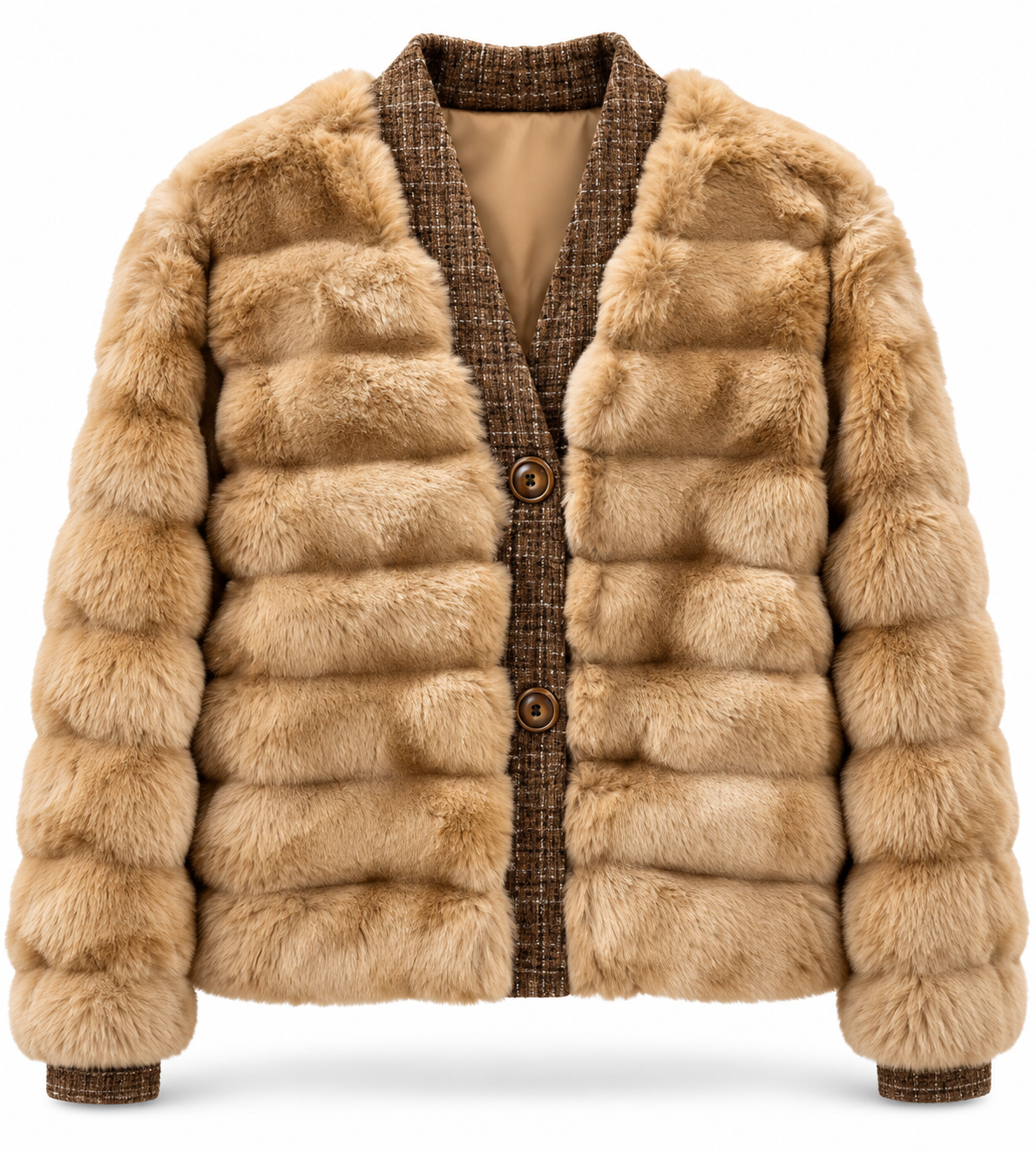 Bern- Faux Fur Cardigan Jacket with Cashmere Trim