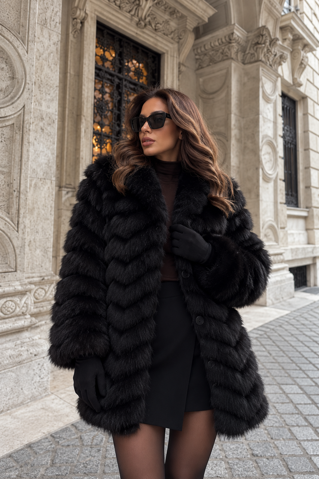 ALPINE - Reversible Fur Coat with Herringbone Layers