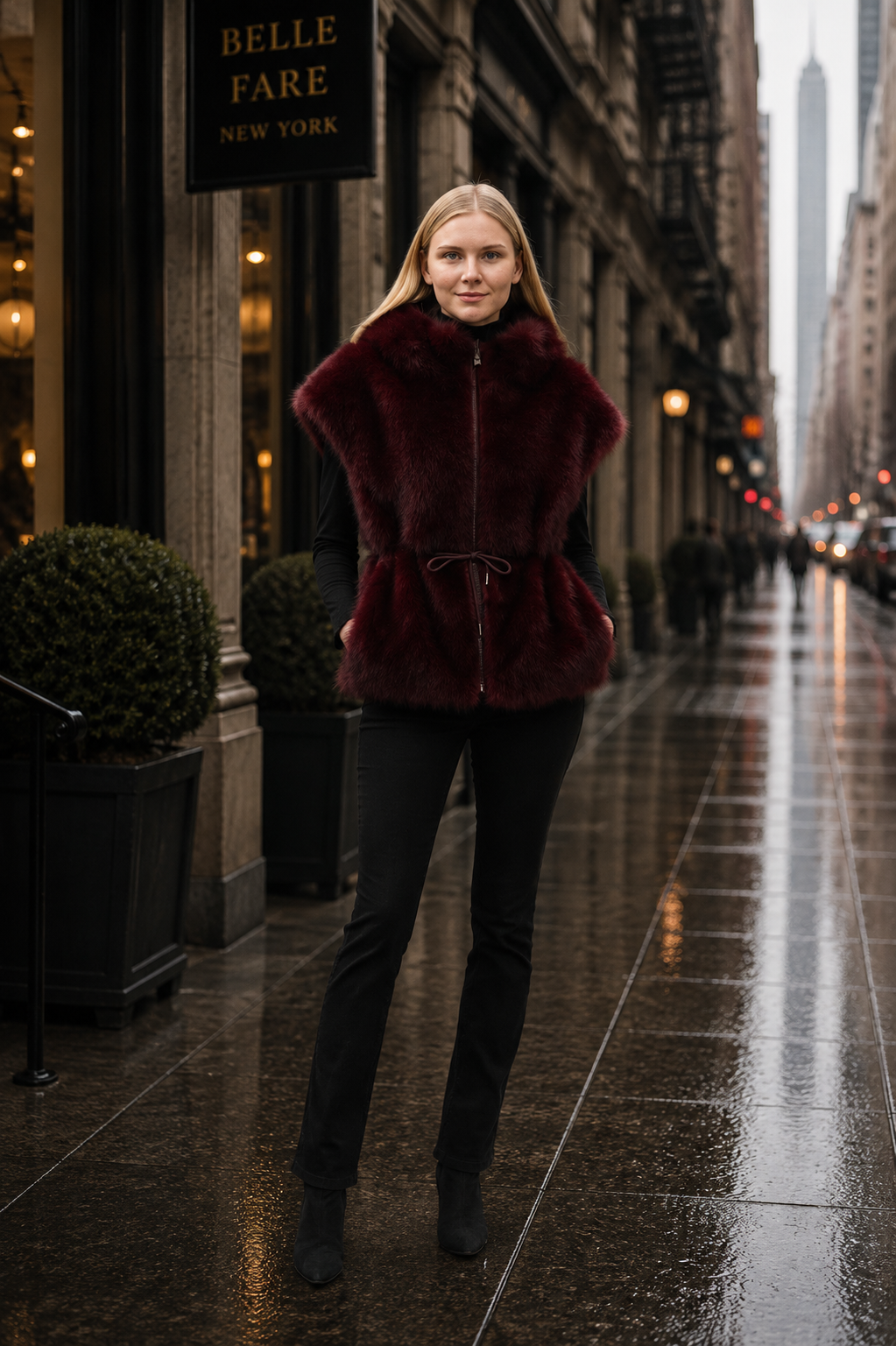 Hydra- Faux Fox Hooded Drawstring Vest
