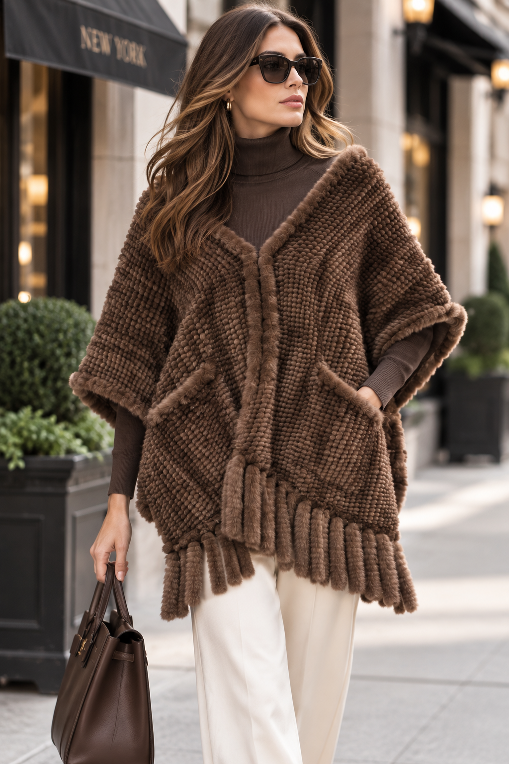 RUSHMOOR - Knitted Mink Wrap with Fringes