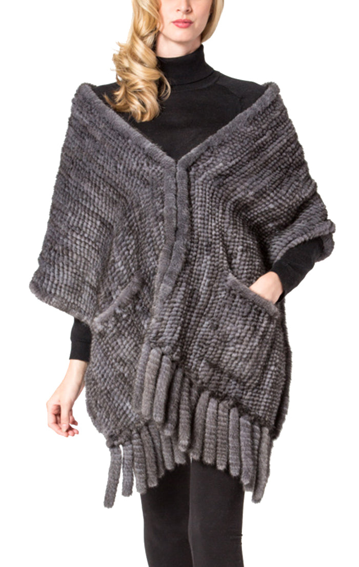 RUSHMOOR - Knitted Mink Wrap with Fringes