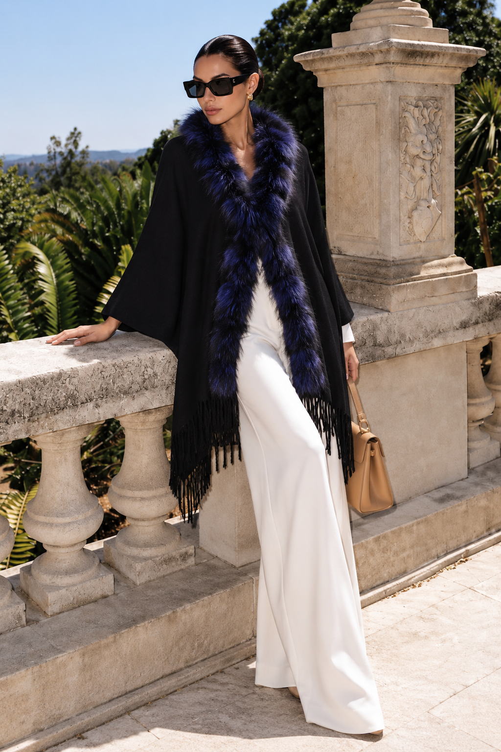 GLACE - Fox Fur-Trim Wool-Blend Wrap