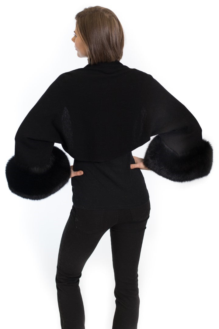 DAVENPORT - Cashmere Blend Shrug with Fox Cuffs