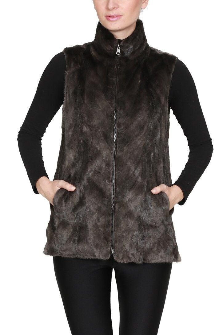 Sectioned Mink Reversible Short Vest