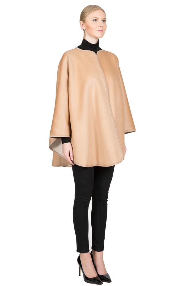 SHANNON - Reversible Double Face Cashmere Cape With Leather Piping