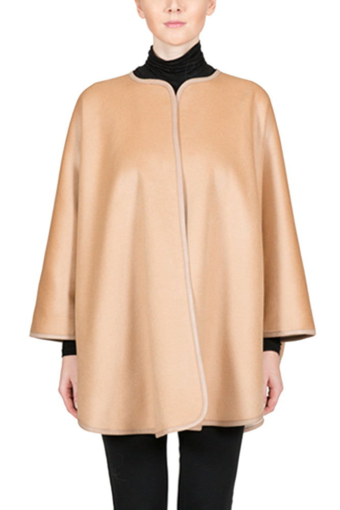 SHANNON - Reversible Double Face Cashmere Cape With Leather Piping