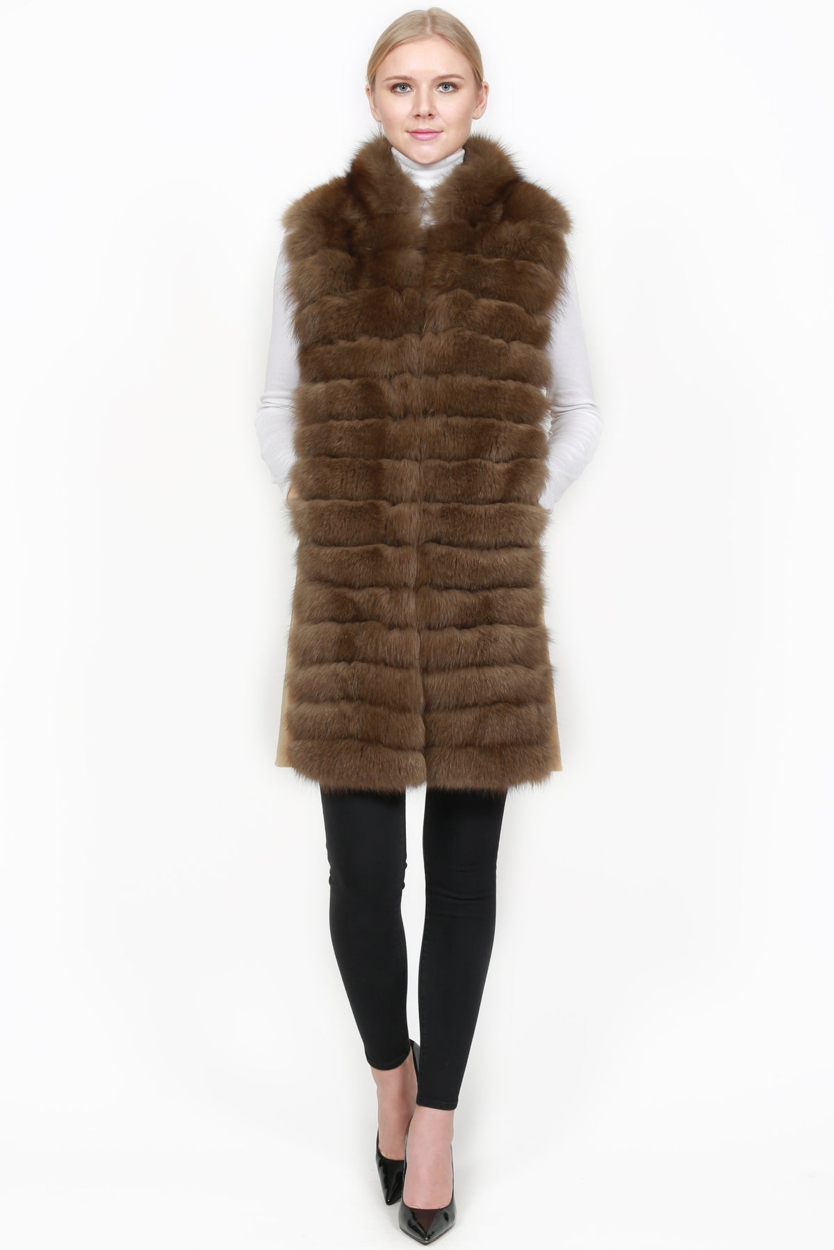 Lightweight Cashmere Coat with Detachable Fox Vest