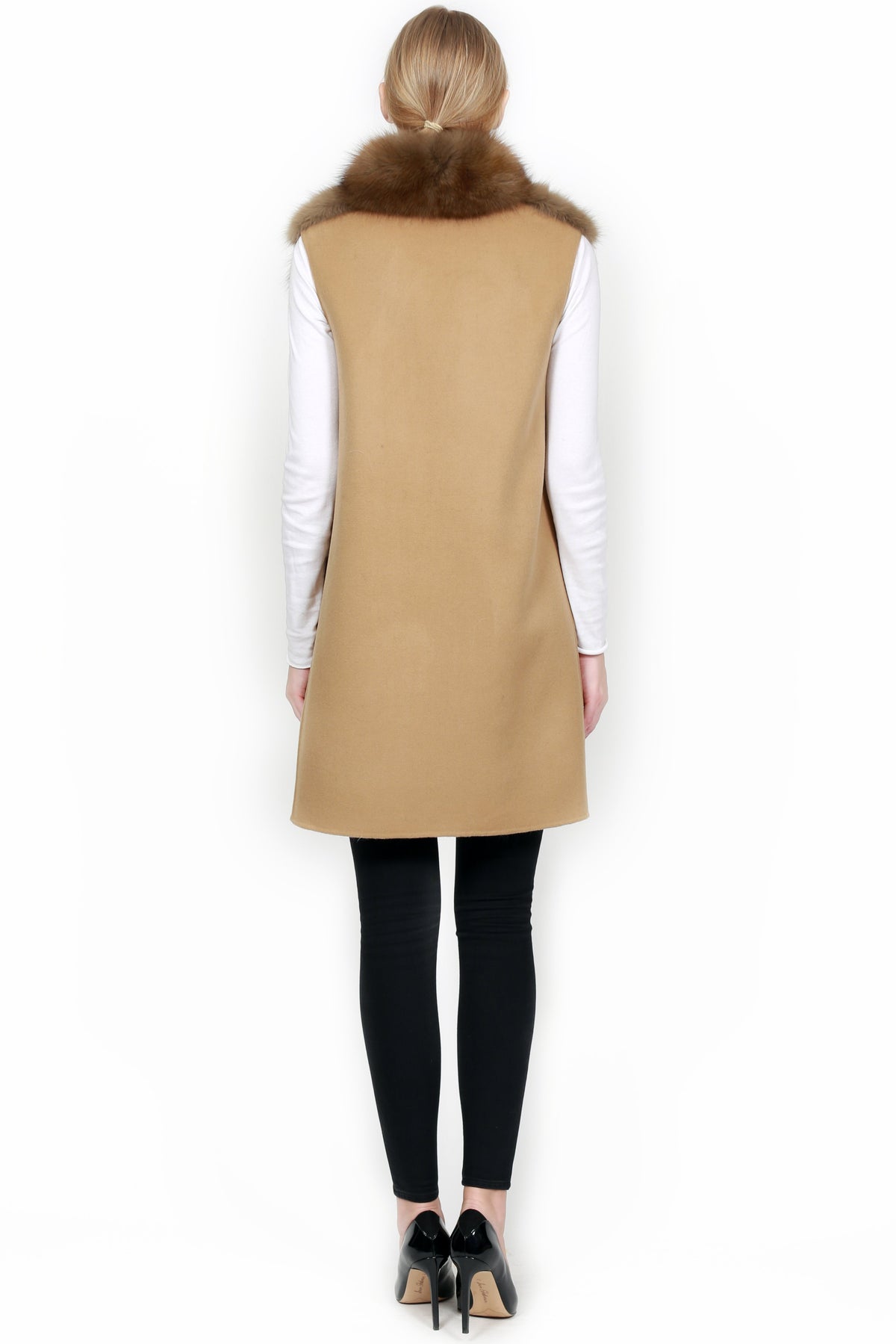Lightweight Cashmere Coat with Detachable Fox Vest