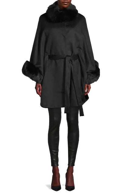 MONTREAL - Cashmere Blend Cape Coat with Fox Collar and Cuffs