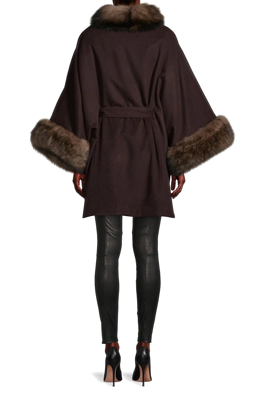 MONTREAL - Cashmere Blend Cape Coat with Fox Collar and Cuffs