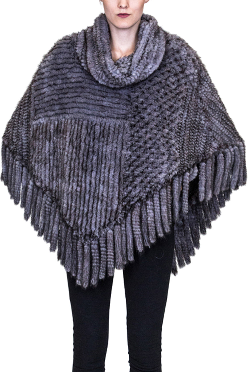 SOUTHAMPTON Knitted Mink Poncho with Fringe