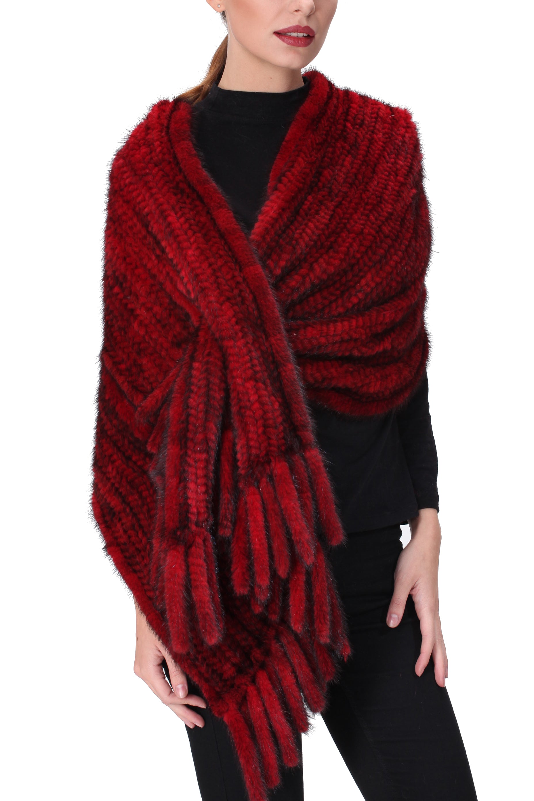 RIF - Knitted Mink Asymmetrical Pull Through Wrap