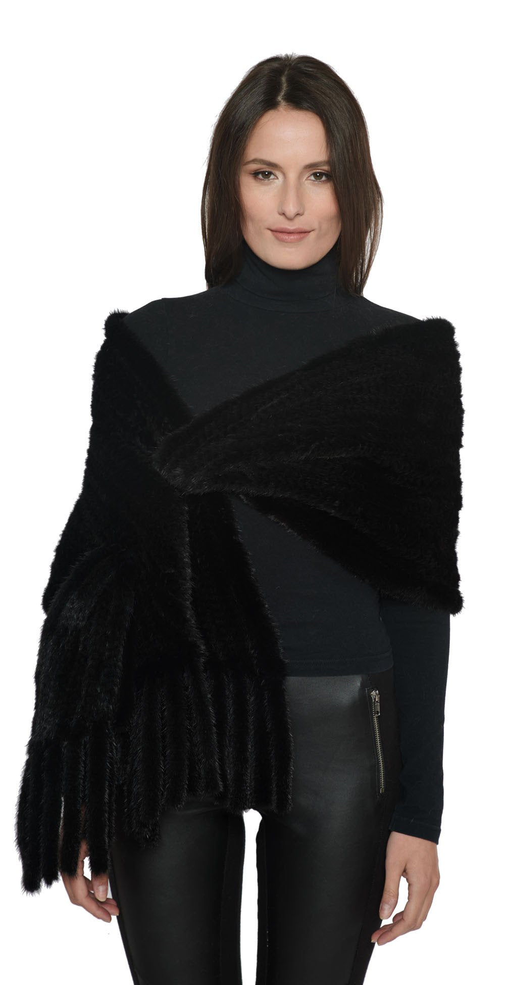 RIF - Knitted Mink Asymmetrical Pull Through Wrap