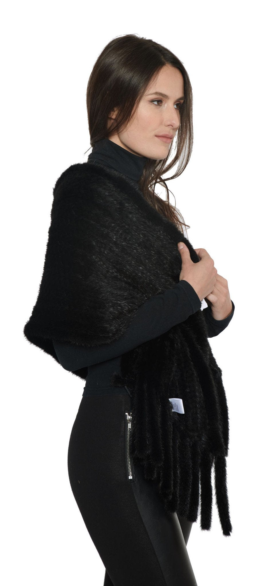 RIF - Knitted Mink Asymmetrical Pull Through Wrap
