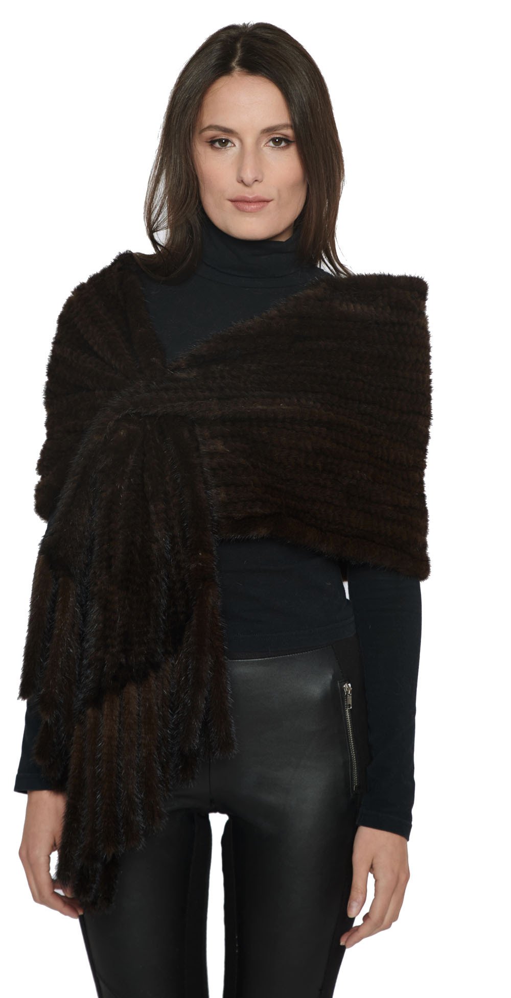 RIF - Knitted Mink Asymmetrical Pull Through Wrap