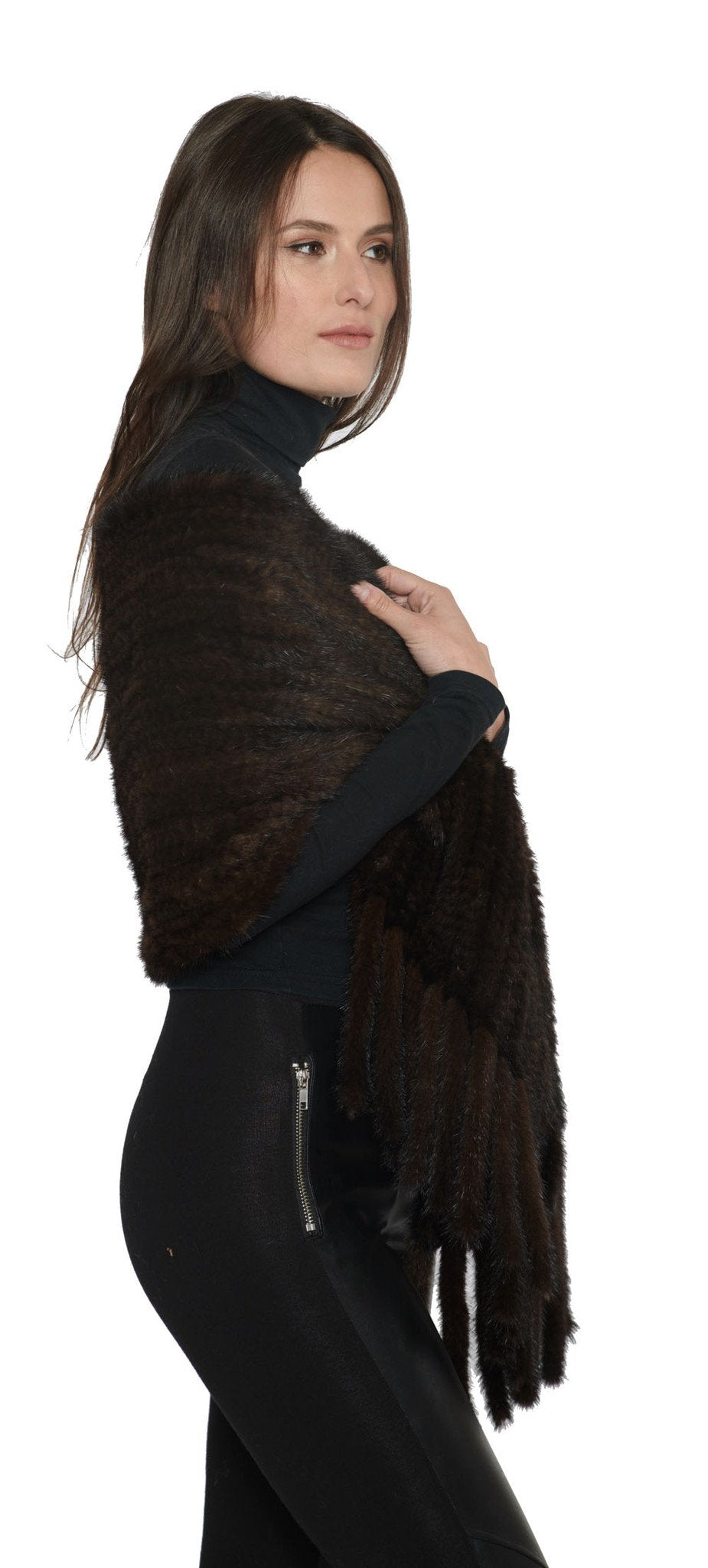 RIF - Knitted Mink Asymmetrical Pull Through Wrap